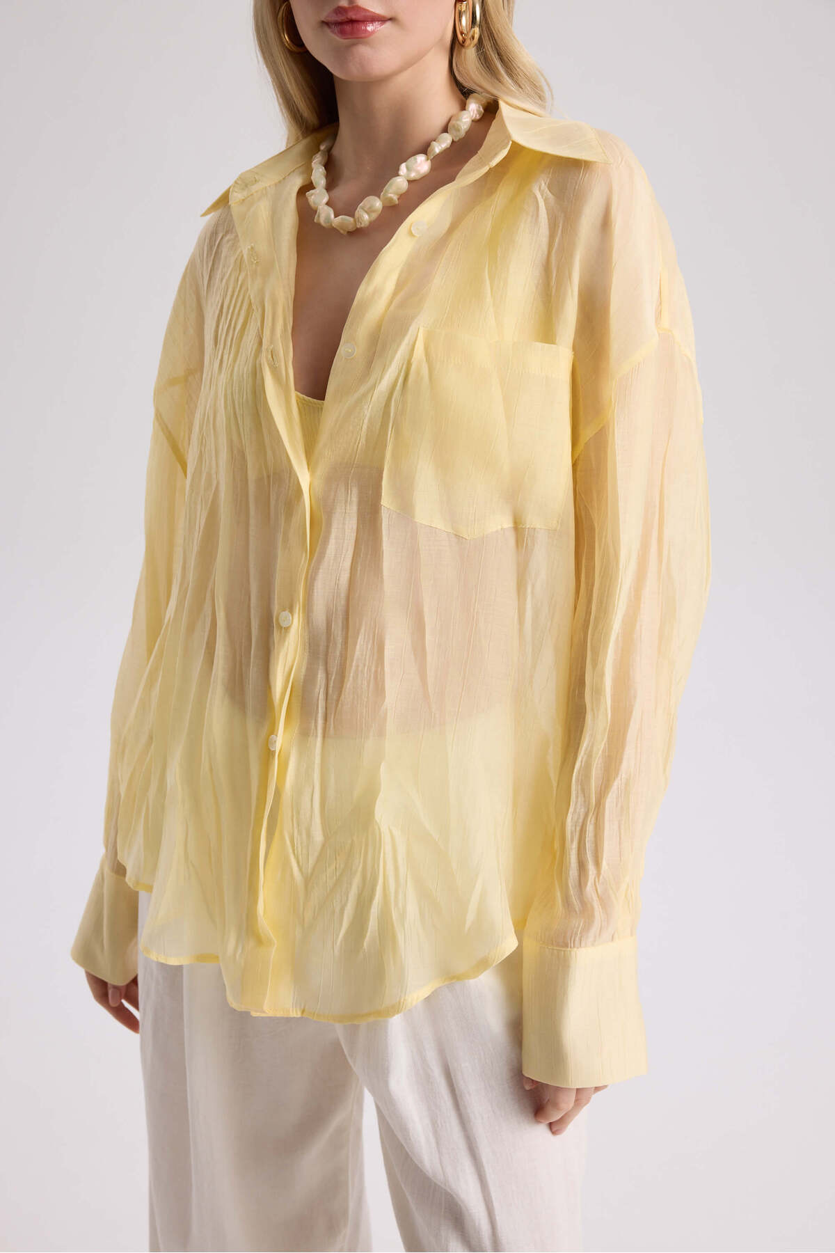 MAI STUDIOS CO.  Darya Kırışık Detay Sarı Gömlek - Görsel 7