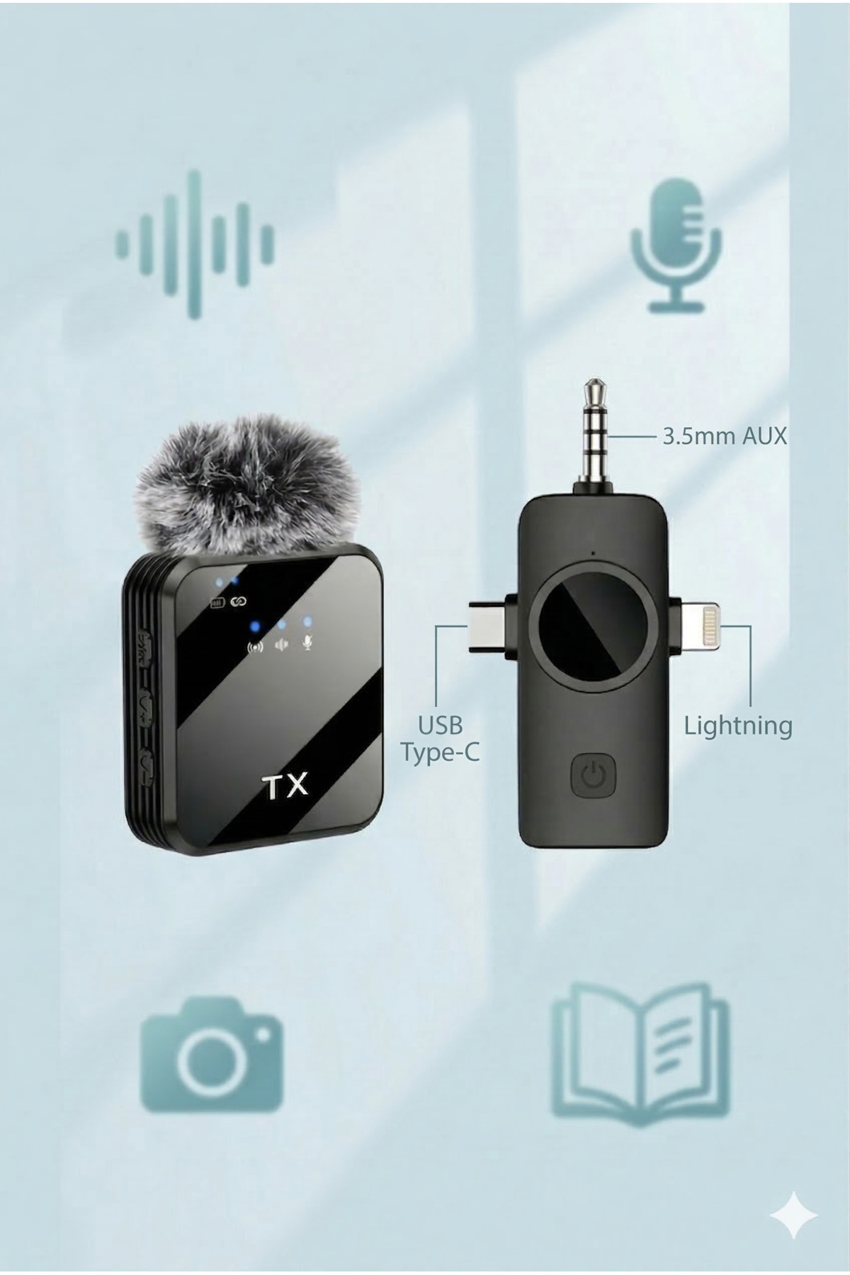 F16 Kablosuz Yaka Mikrofonu - Gürültü Engelleyici - Şarj Kutulu Mikrofonu (iPhone & Type-C & Aux)