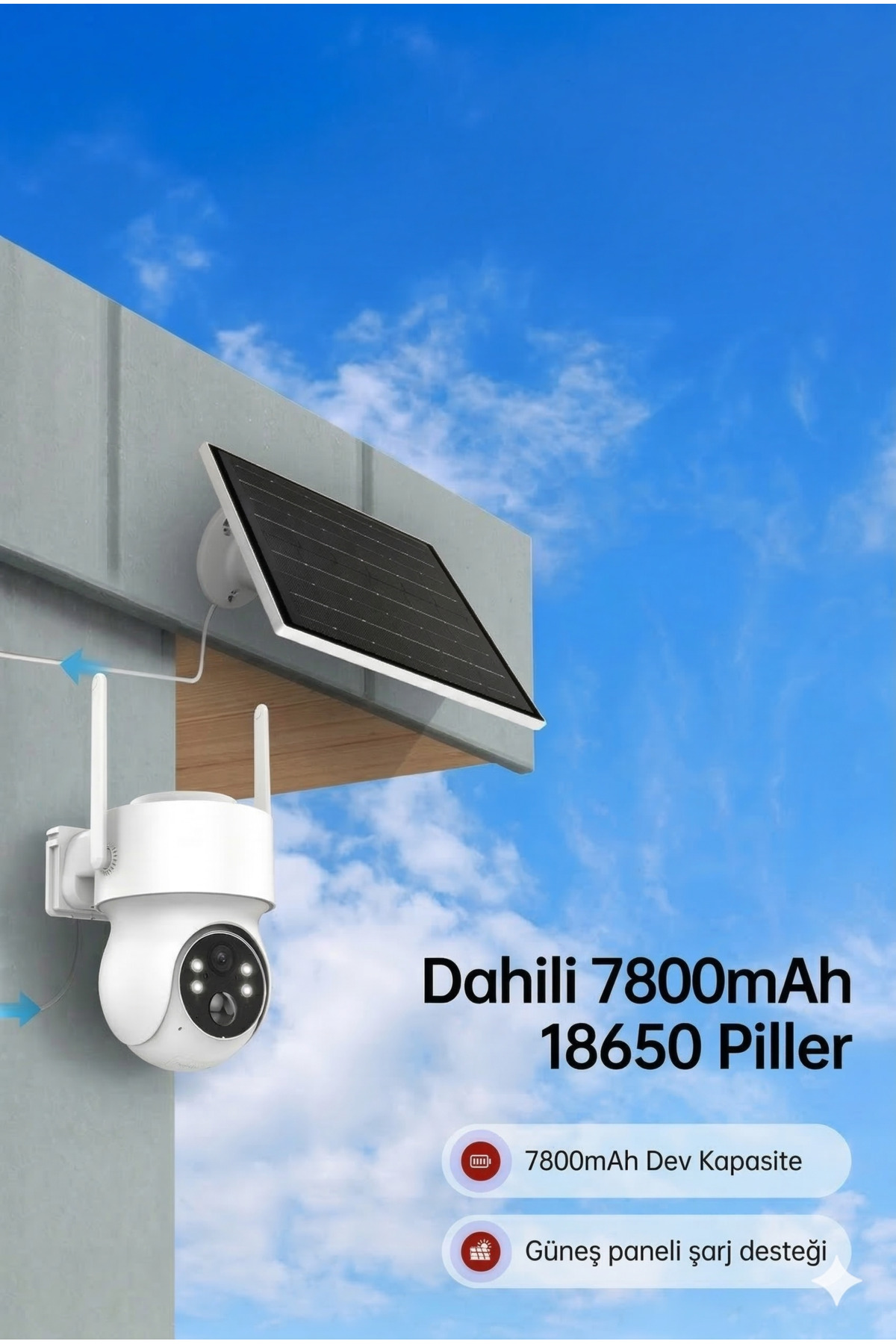 Solar Şarjlı Kablosuz Güvenlik Kamerası – WiFi IP Kamera, Gece Görüş & Hareket Algılama