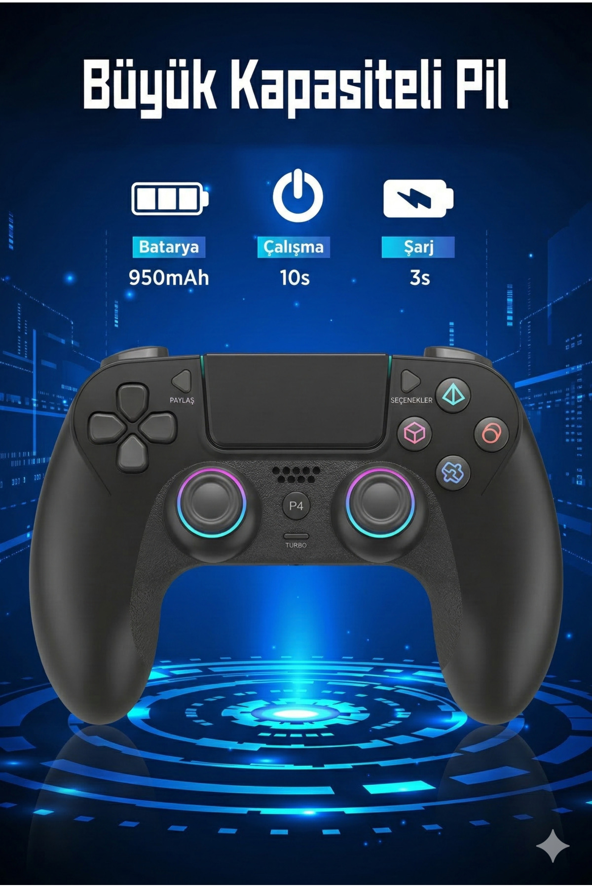 PS3-PS4-Android- IOS Uyumlu Kablosuz Oyun Kolu - Çift Titreşimli ve Dokunmatik - Bluetooth Joystick