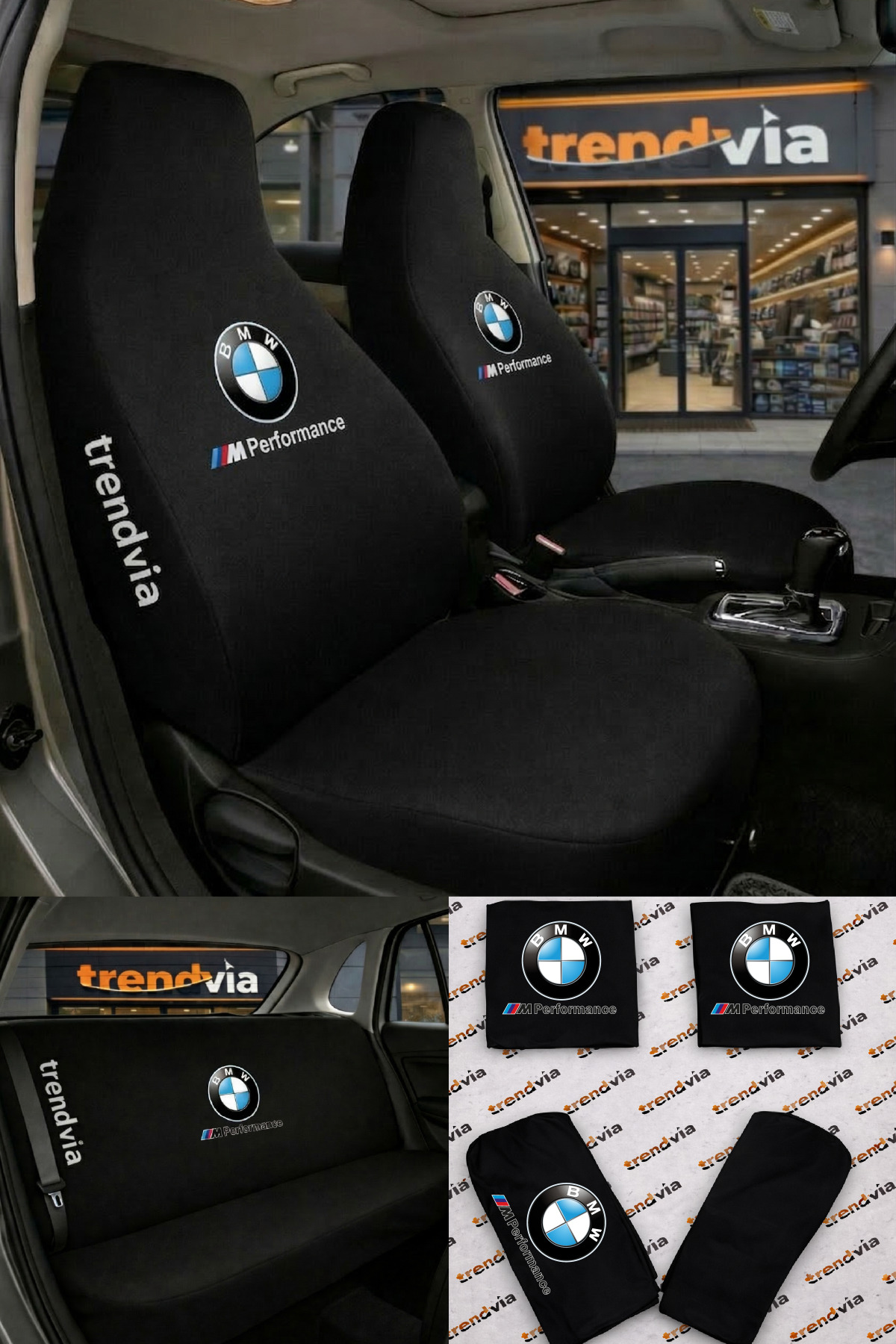 trivexa BMW Logolu Oto Koltuk Kılıfı Ön Arka Set – Penye Likralı Universal Koltuk Koruyucu Servis Kılıfı