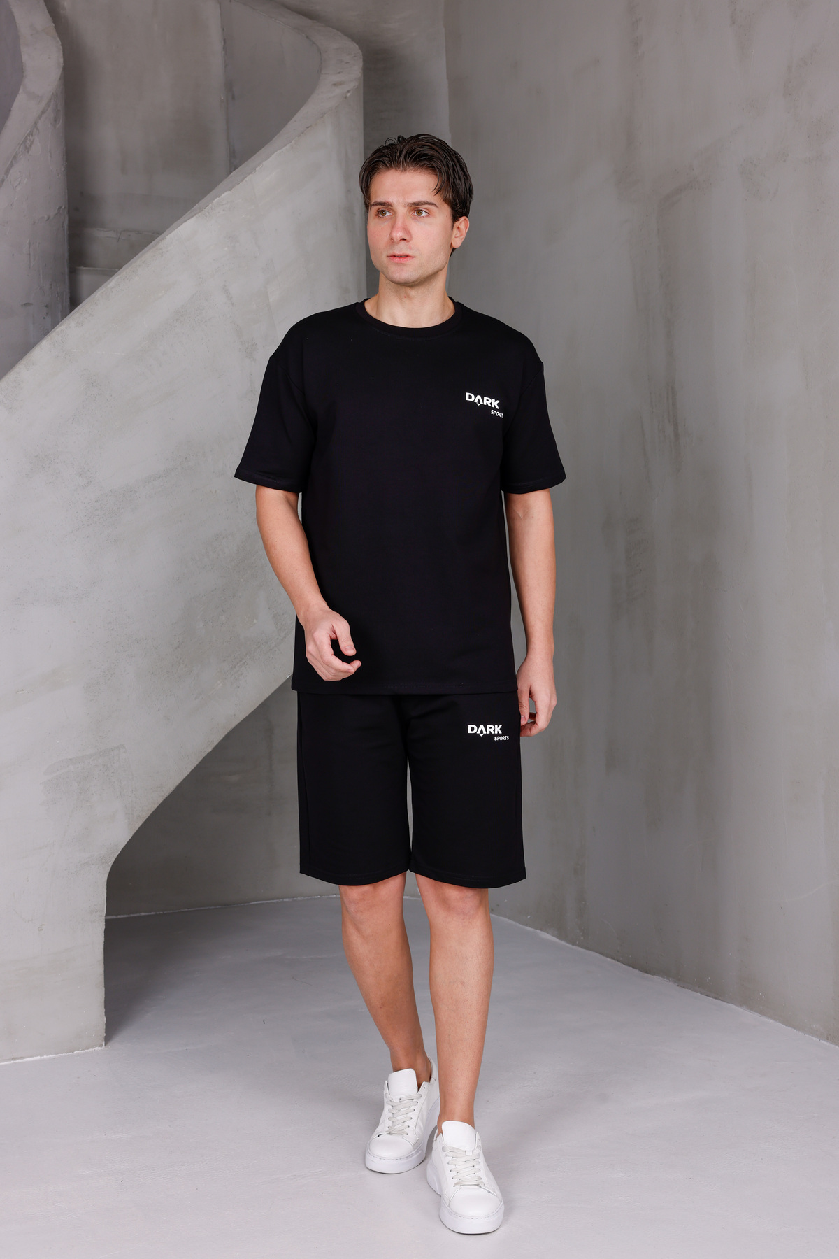 Men's Printed Oversize Bottom-Top 2 Two Yarn Compact Shorts Set