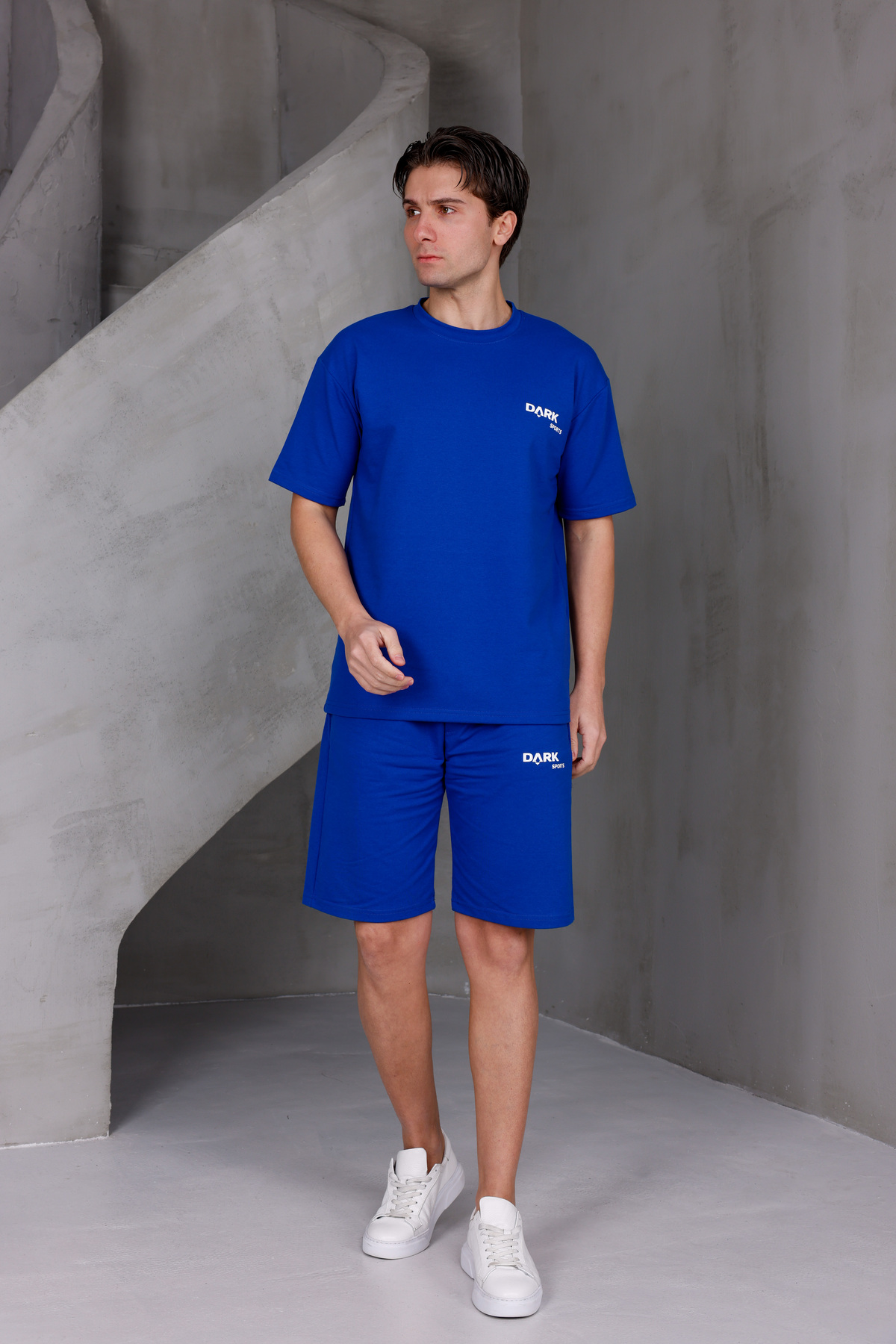 Men's Printed Oversize Bottom-Top 2 Two Yarn Compact Shorts Set