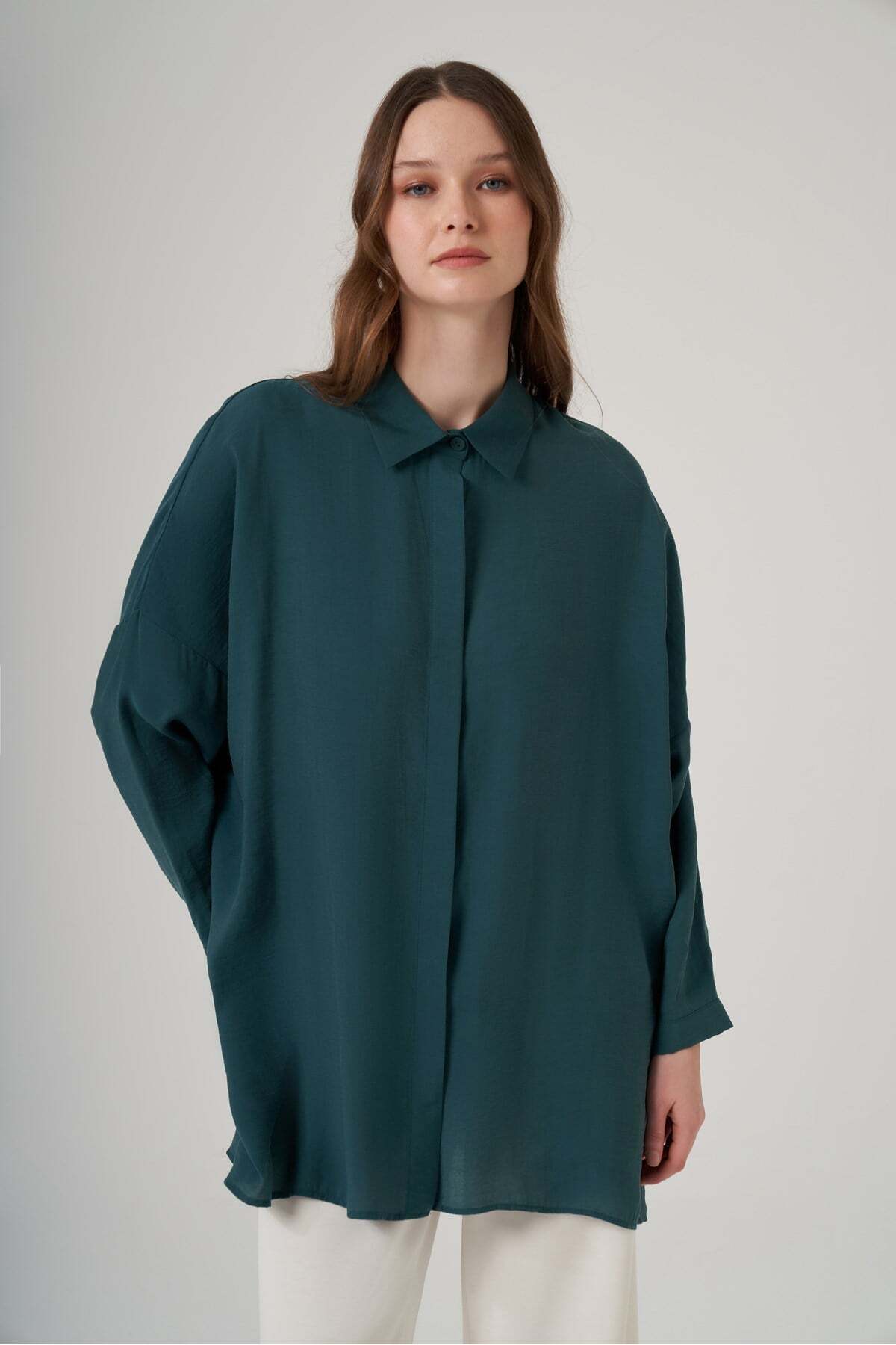 3001 Asymmetrical Cut Concealed Patterned Shirt - Jungle