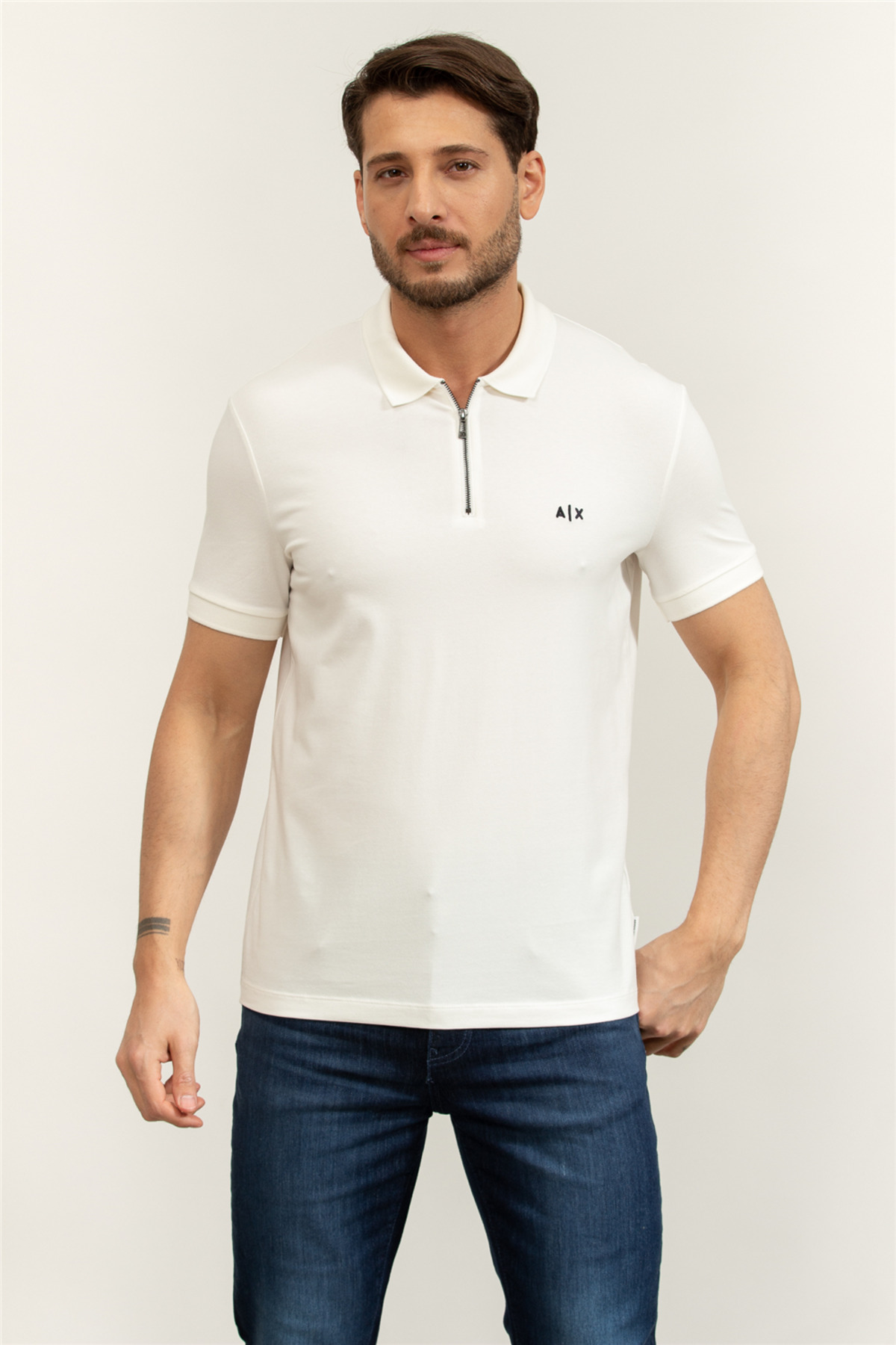 تی شرت یقه دار مردانه سفید آرمانی اکسچنج پولوشرت Armani Exchange