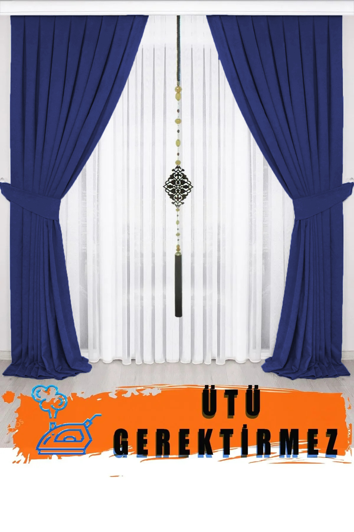 Light Navy Pleated Velvety Background Curtain High Quality Single Wing