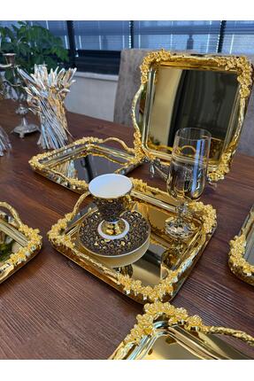 atabey home collection 2 Adet Gold Sunum Tepsisi Gold Kulplu Japon Gülü & Kah...