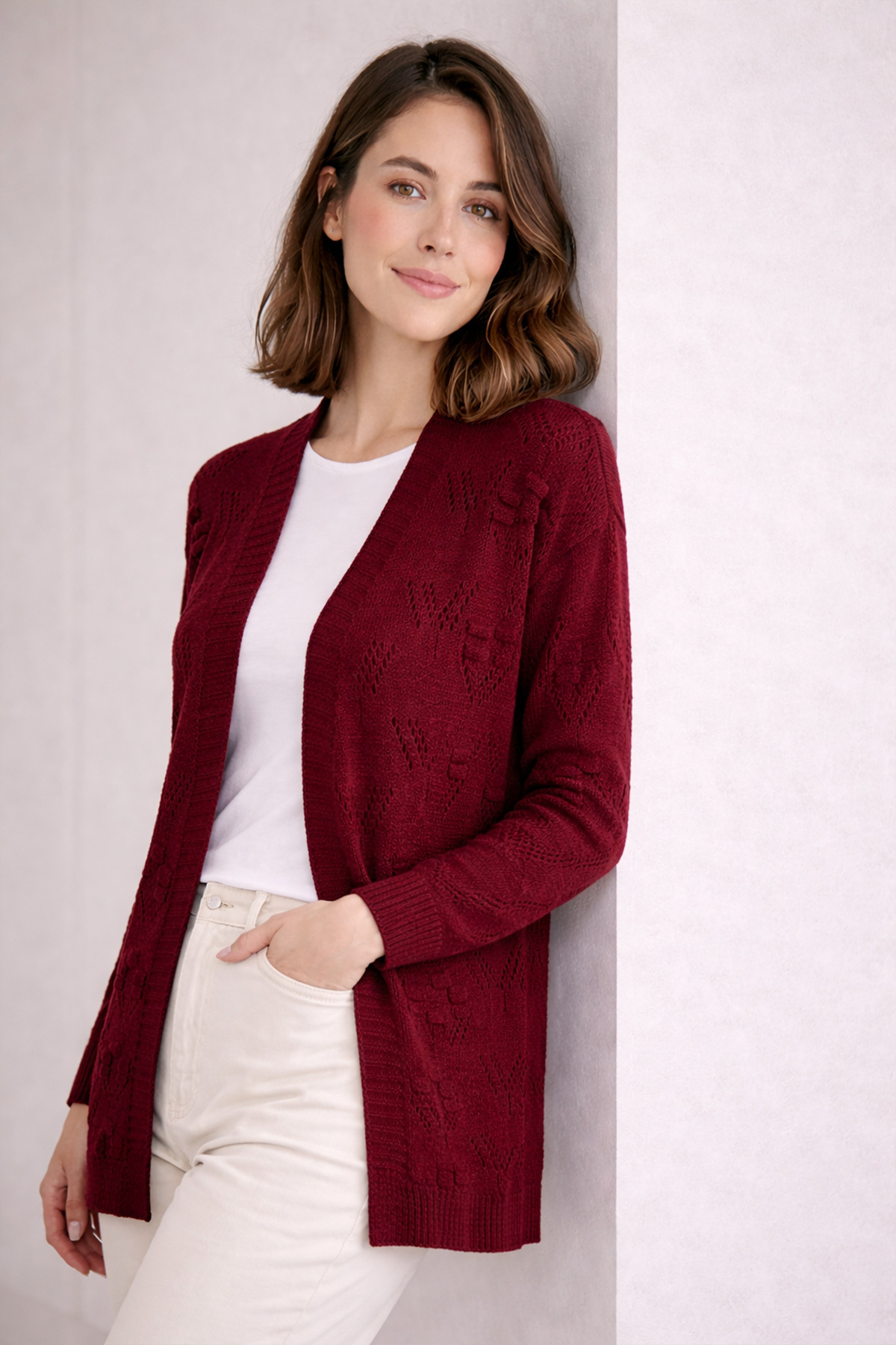 benguen  Yazlık Pamuk Hırka R4551 Bordo - Görsel 2