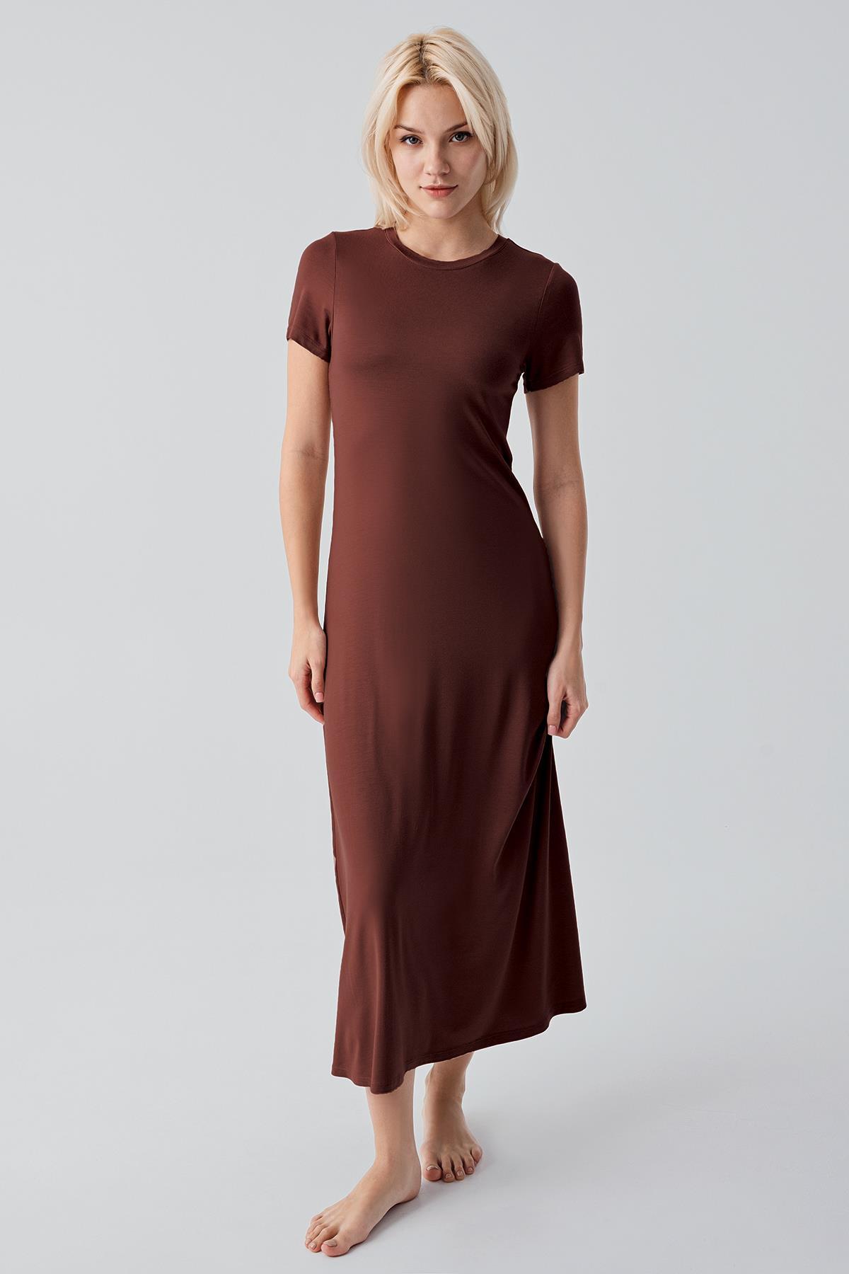 Short Sleeve Long Basic Casual Casual Lycra Stretch Viscose Soft Dress