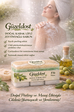 Güzeldost Zeytinyağlı Kabak Lifli Doğal Sabun 3 Adet – Lifli Peeling Sabunu