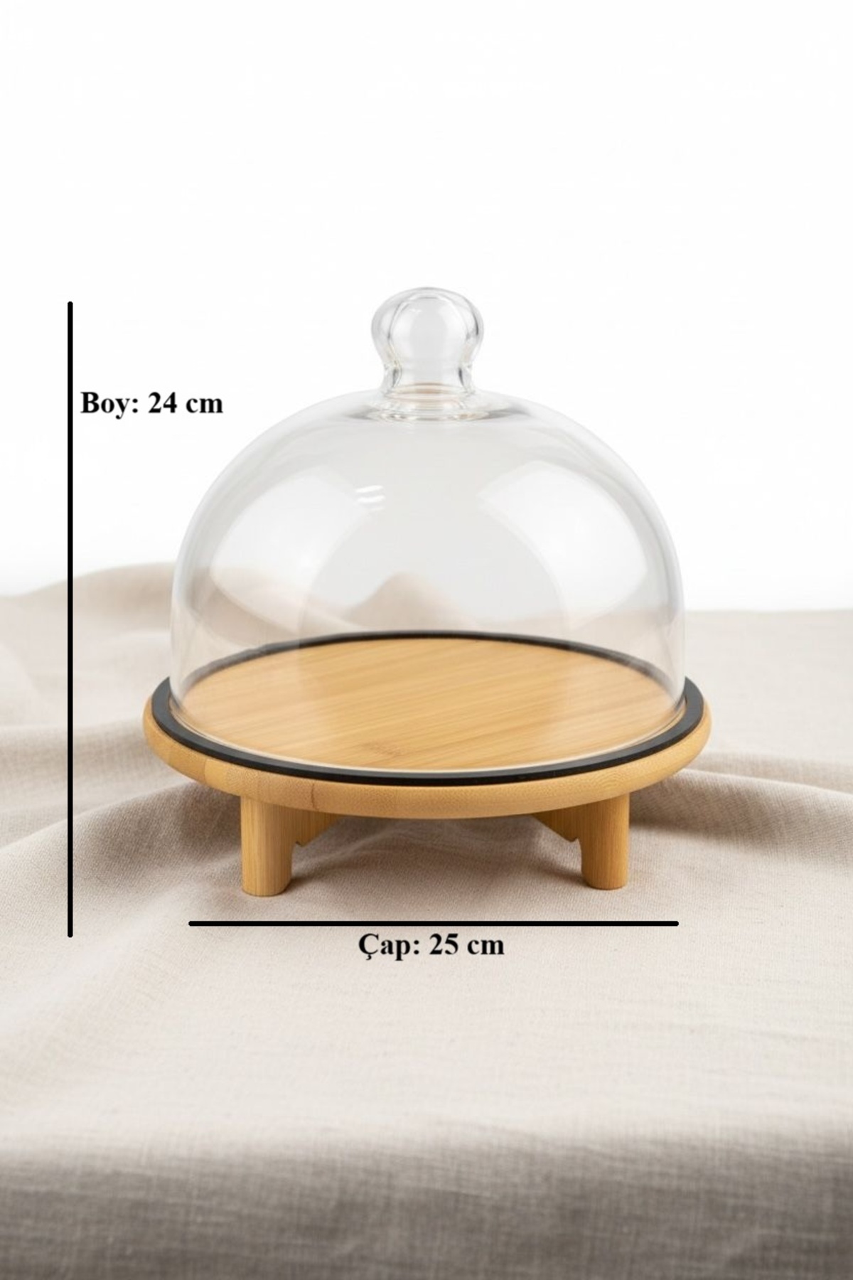 Egehome Cam Kapaklı Ayaklı Bambu Sunumluk | 25 cm Dekoratif Servis