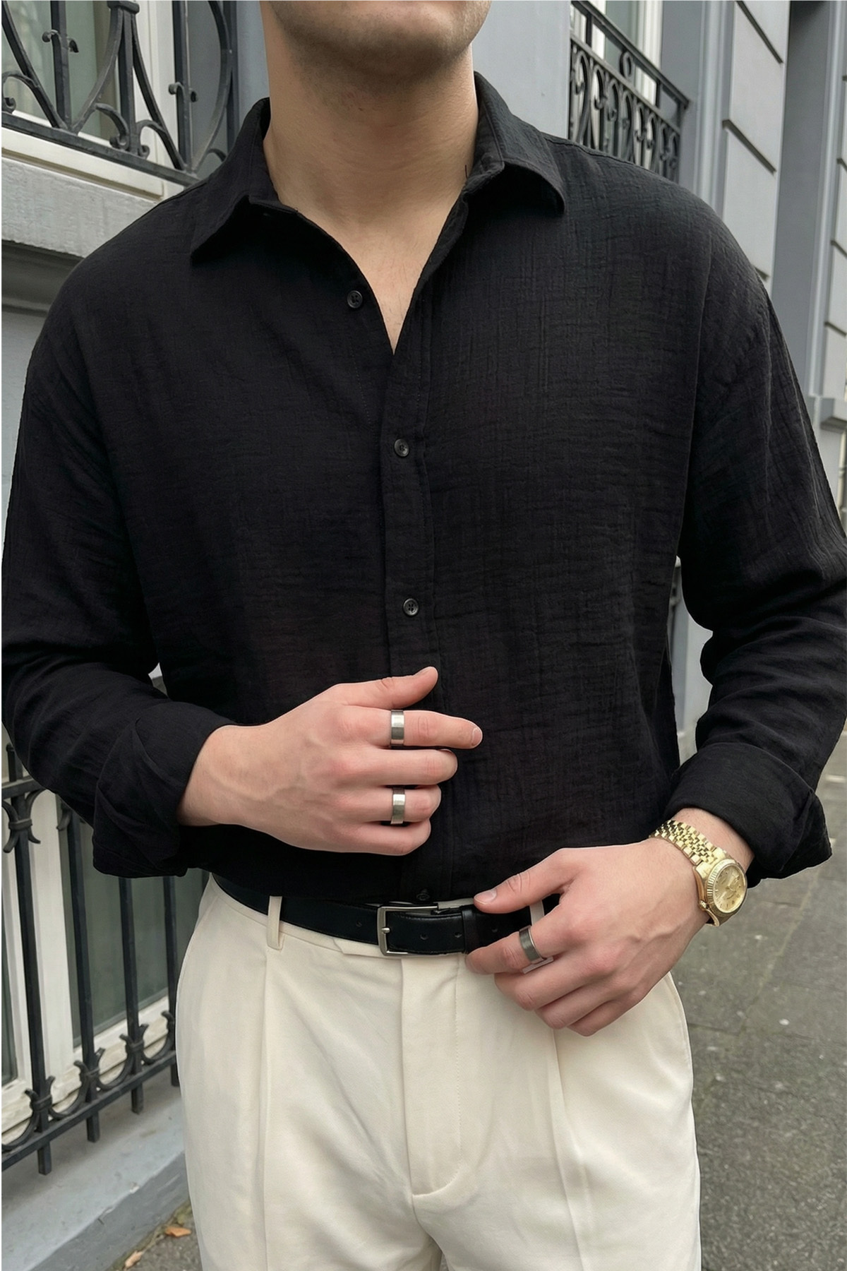 Livio Ferri  Yurin Erkek Premium Müslin %100 Pamuk Oversize Uzun Kollu Gömlek - Görsel 6