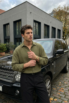 Livio Ferri Yurin Erkek Premium Müslin %100 Pamuk Oversize Uzun Kollu Gömlek