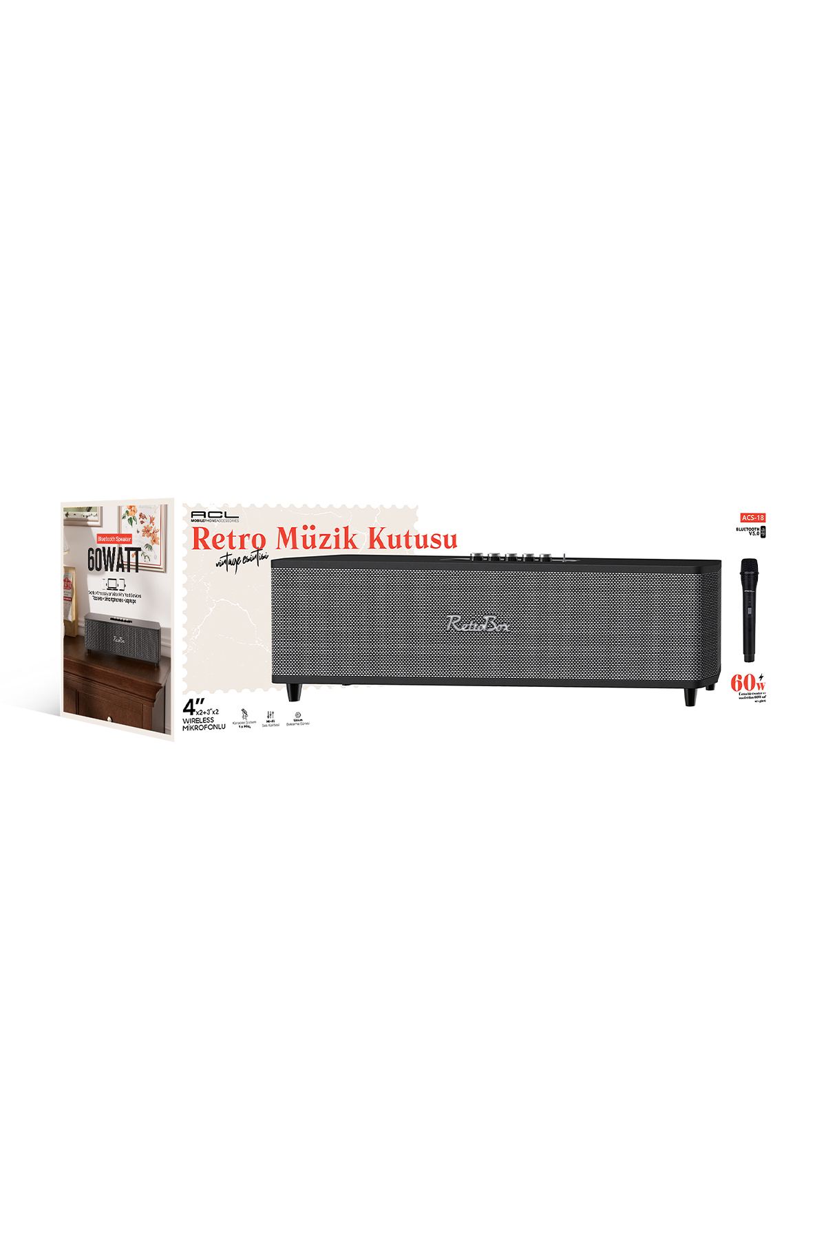 ACL ACS-18 Retro Tasarım 60W Bluetooth Soundbar Hoparlör
