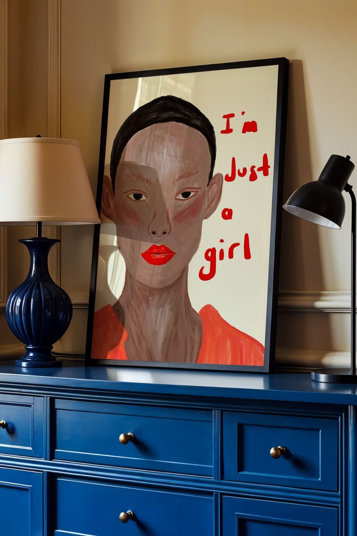 Kadın Portre Tablo Modern Yazılı Poster “I’m Just a Girl” Duvar Dekoru Çerçevesiz
