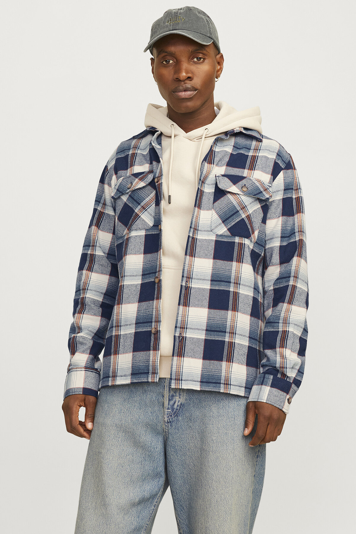 پیراهن مردانه اسلیم فیت سرمه‌ای کد ۱۲۲۶۱۱۷۰_JJDARREN FLANNE OVERSHIRT جک اند جونز پیراهن Jack & Jones