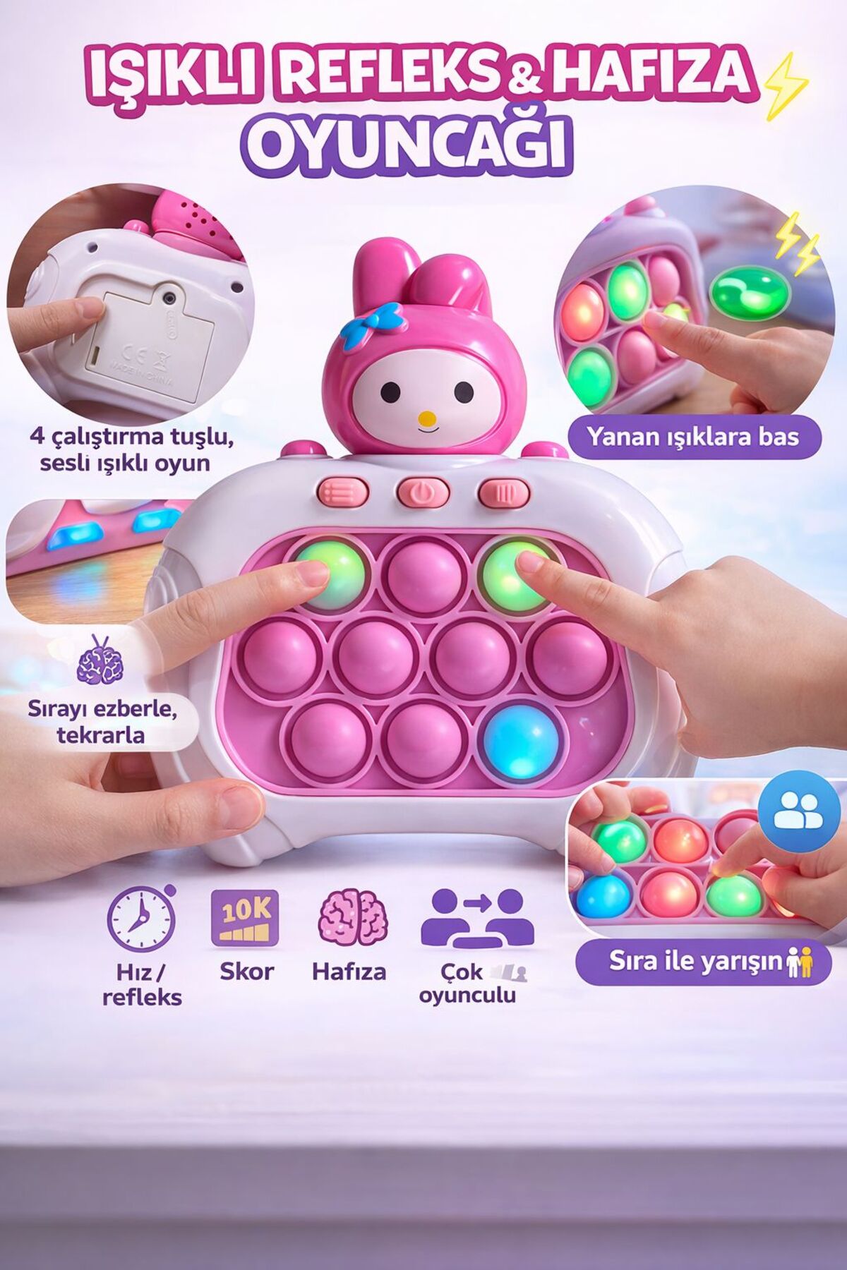 ZİVENTA Melody Popit Işıklı Refleks/Hafıza 4 Modlu Speed Push Bubble Oyunu Çocuklar İçin Eğitici Zeka Oyunu fotoğrafı 3 (önizleme)