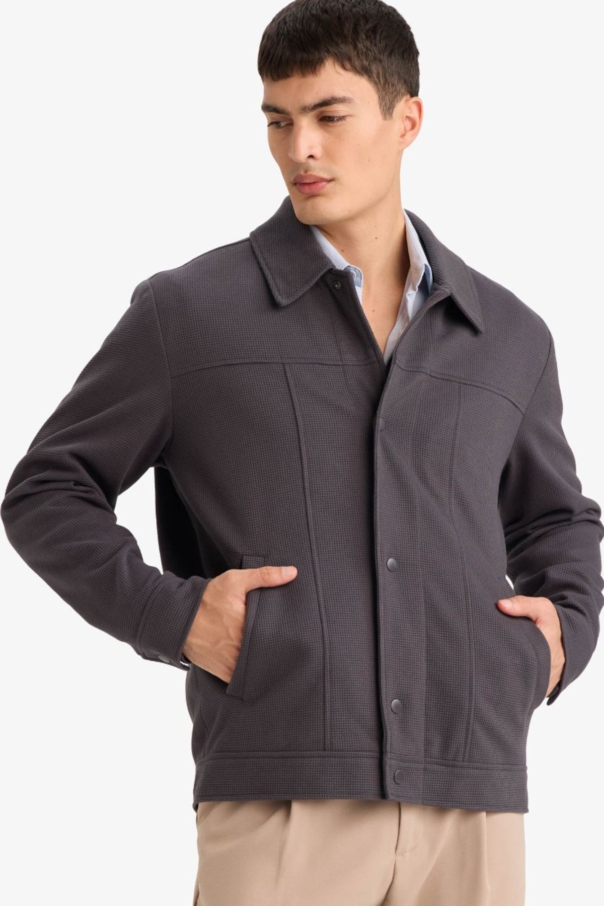 DeFacto REGULAR Fit Polo Yaka Çıtçıtlı Mont F8504AX26SP — خاکستری