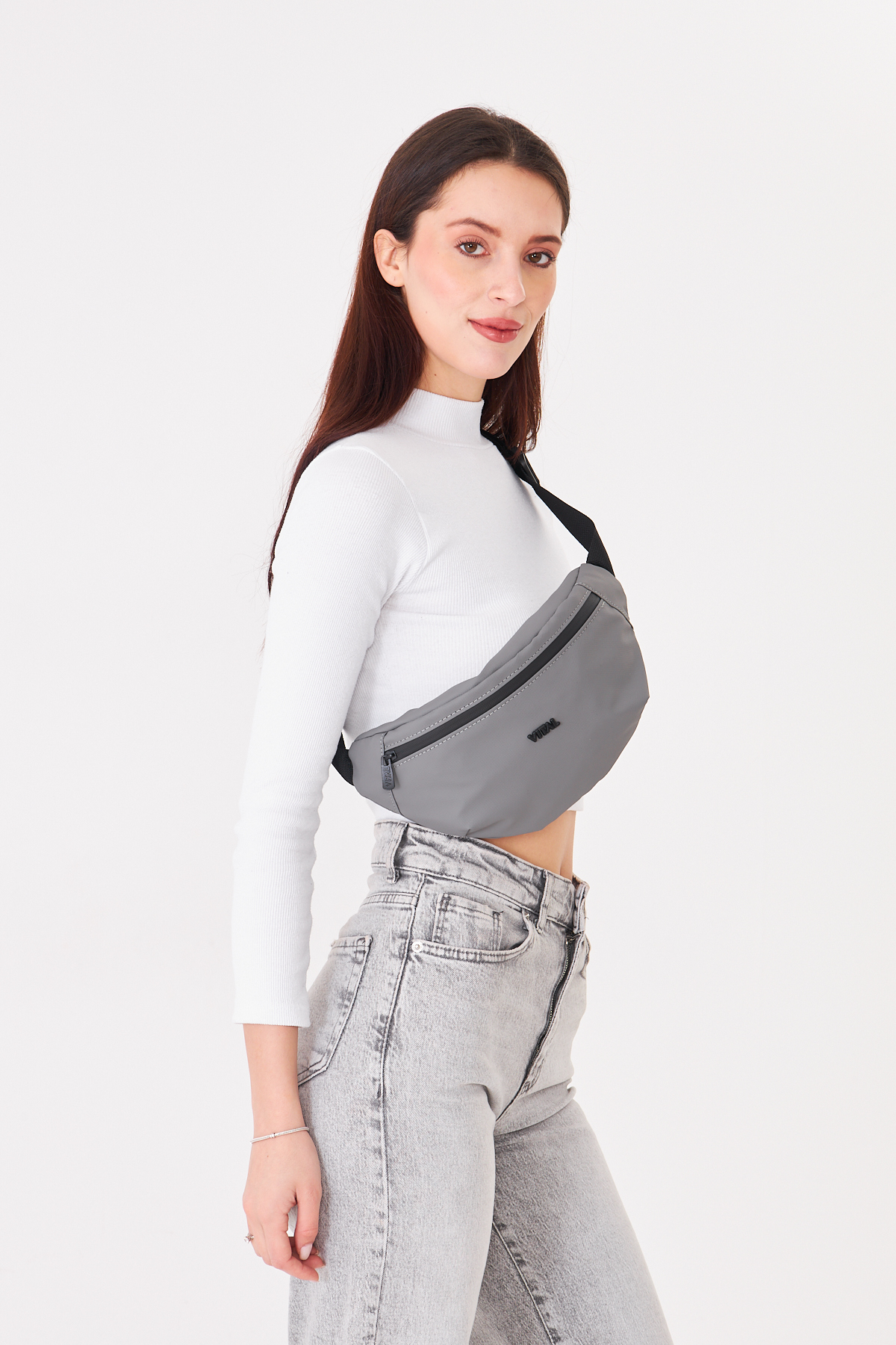 Superbag Gri 2 Bölmeli Çapraz Askılı Bel ve Omuz Çantası Unisex Günlük Kullanım Çanta görsel 4
