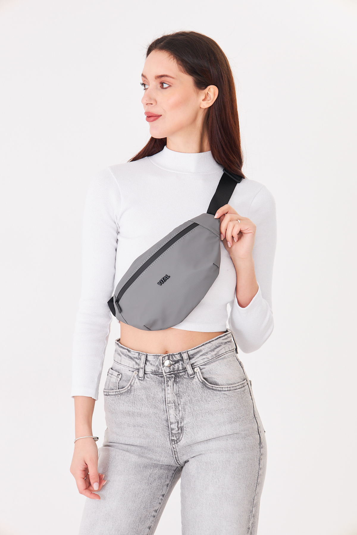 Superbag Gri 2 Bölmeli Çapraz Askılı Bel ve Omuz Çantası Unisex Günlük Kullanım Çanta görsel 2