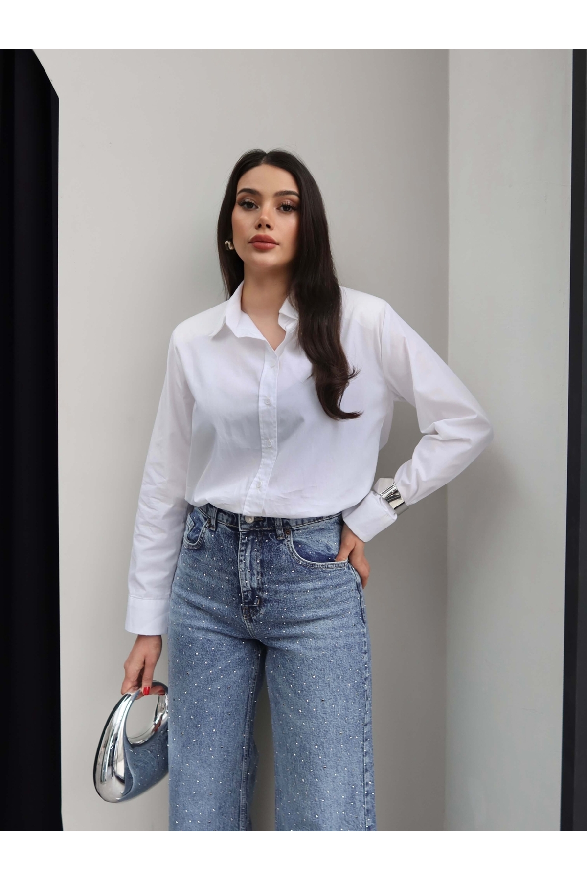ESRAHELVACI  Taşlı Wide Leg Jean - Görsel 7