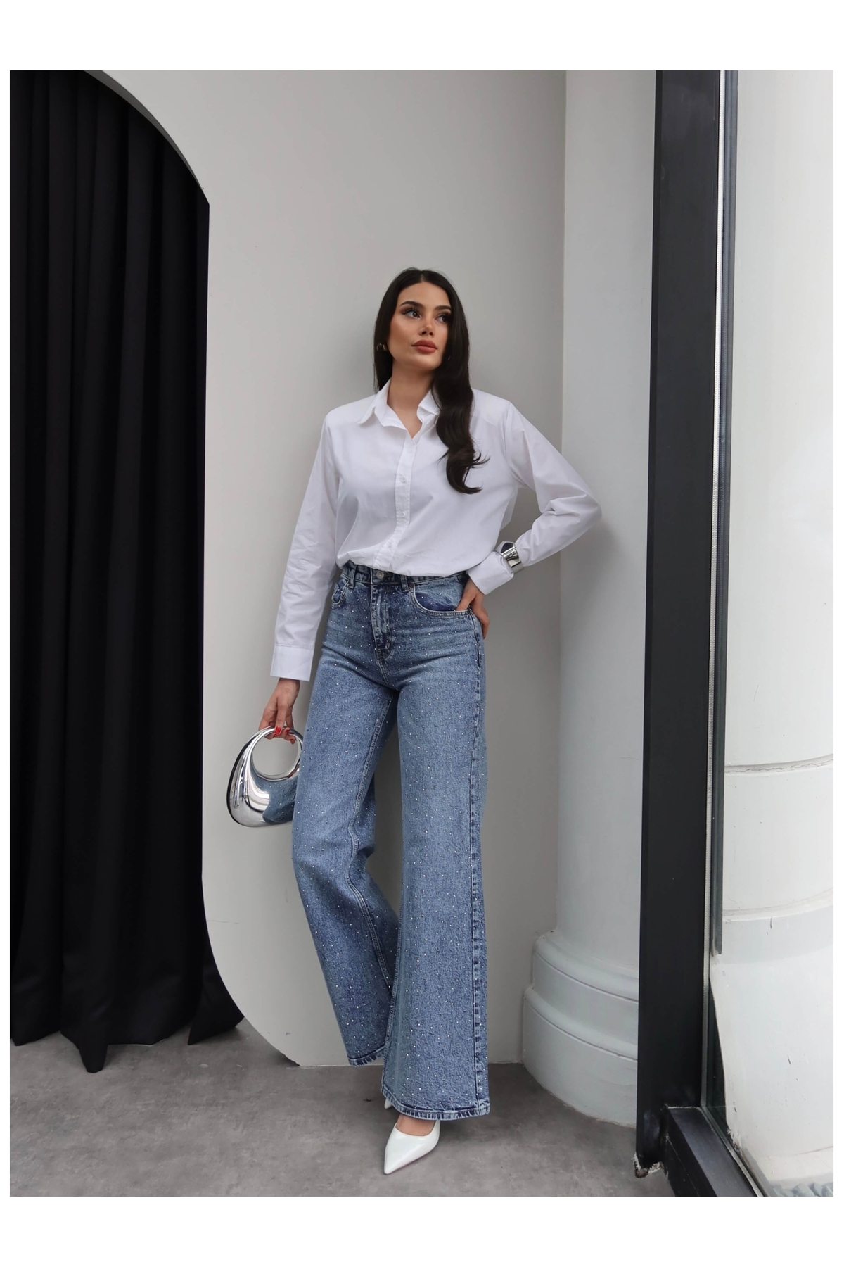 ESRAHELVACI  Taşlı Wide Leg Jean - Görsel 6