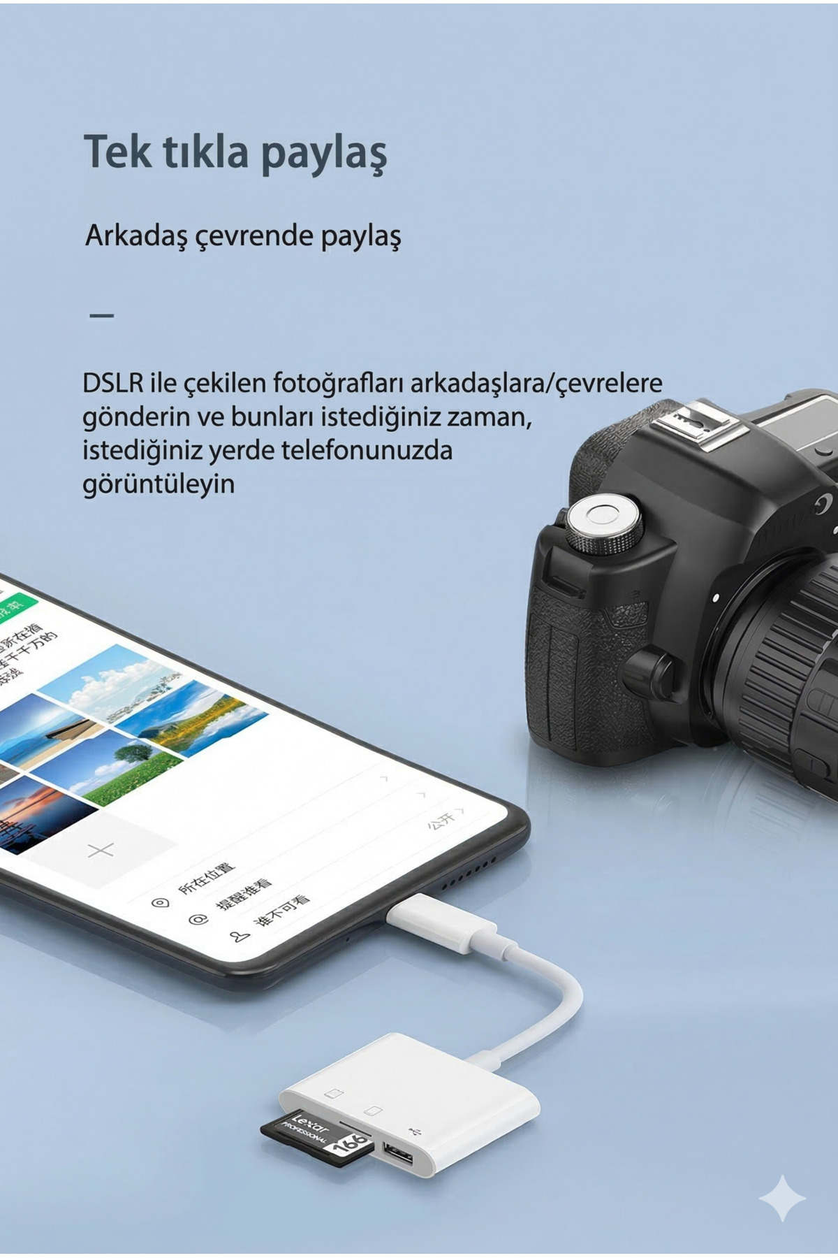 3'ü 1 Arada Type-C USB SD/Micro SD Kart Okuyucu Adaptör - iPhone 15/16, OTG Tablet ve PC Uyumlu
