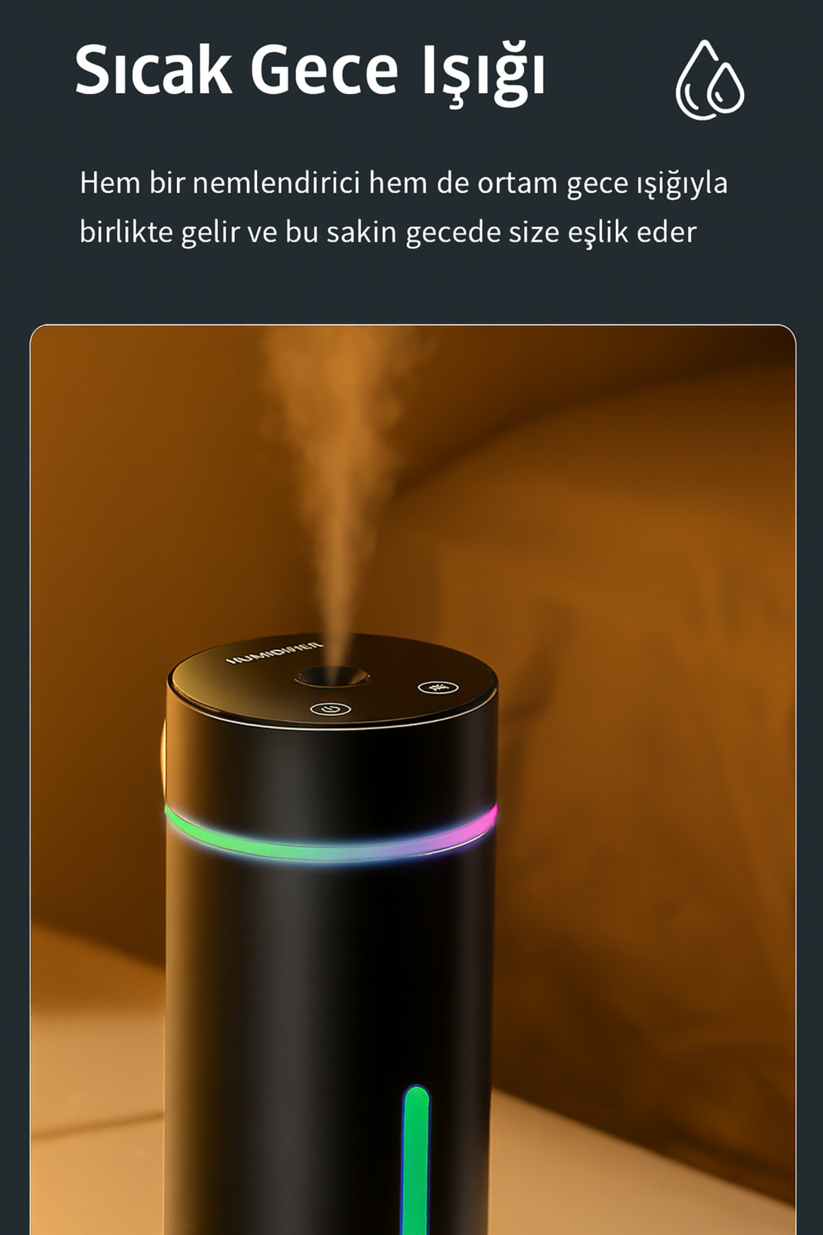 2026 Model Mini Hava Nemlendirici - 260ml USB Araç Bardaklık Buhar Makinesi Nemlendirici