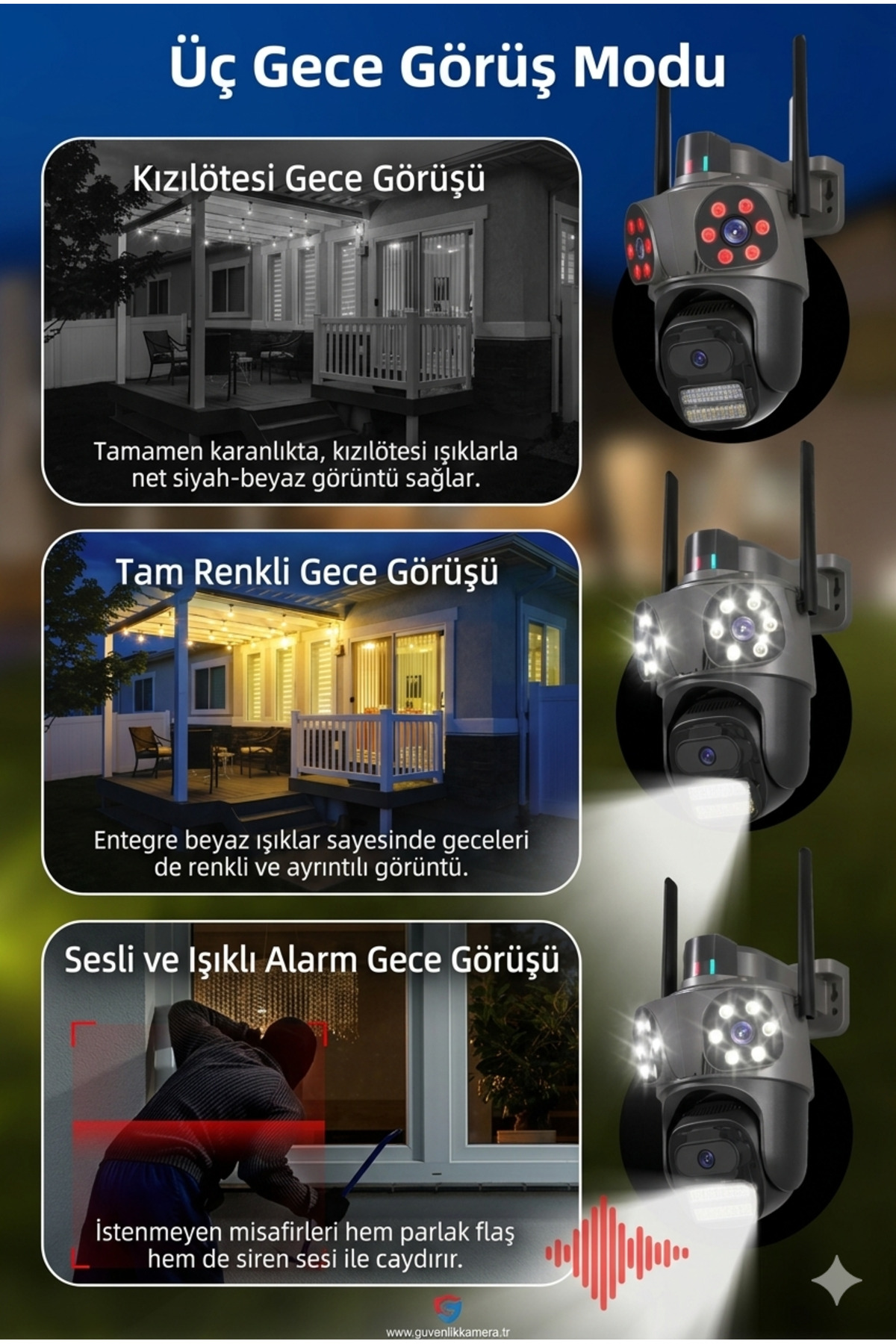 3 Lensli 9MP Ultra HD Wi-Fi Dış Mekan Güvenlik Kamerası - ICSee Uygulama Destekli, 4K Gece Görüşlü
