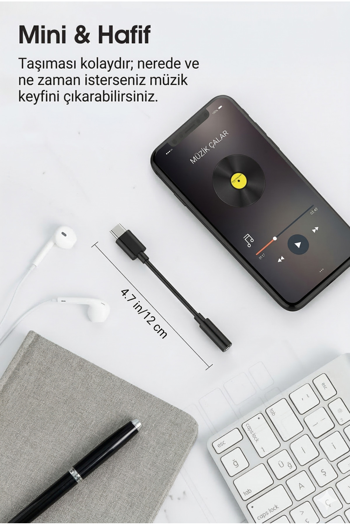 Dijital DAC Çipli Type-C to 3.5mm Aux Kulaklık Dönüştürücü Adaptör - iPhone 15/16 ve Samsung Uyumlu
