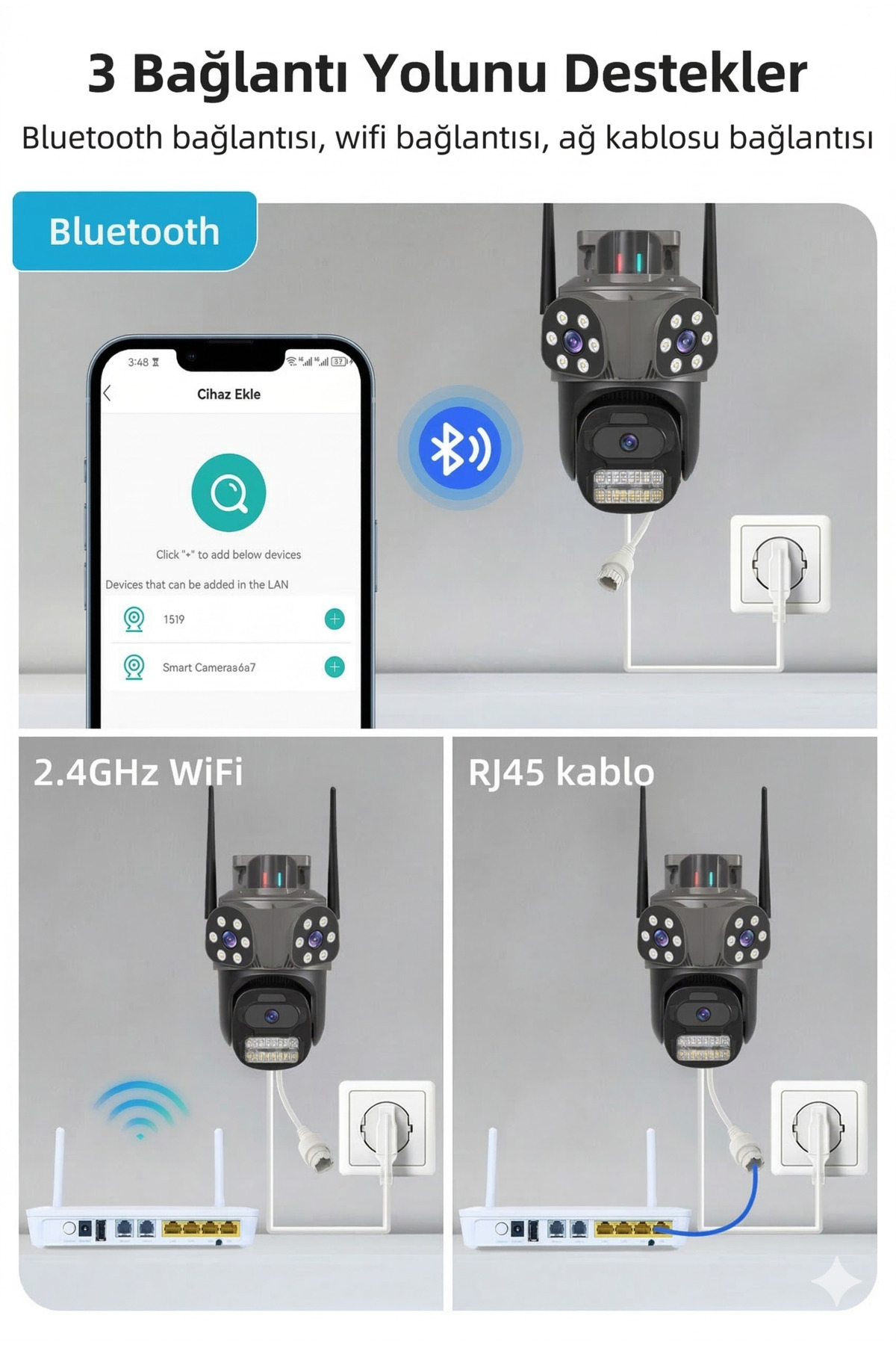 3 Lensli 9MP Ultra HD Wi-Fi Dış Mekan Güvenlik Kamerası - ICSee Uygulama Destekli, 4K Gece Görüşlü