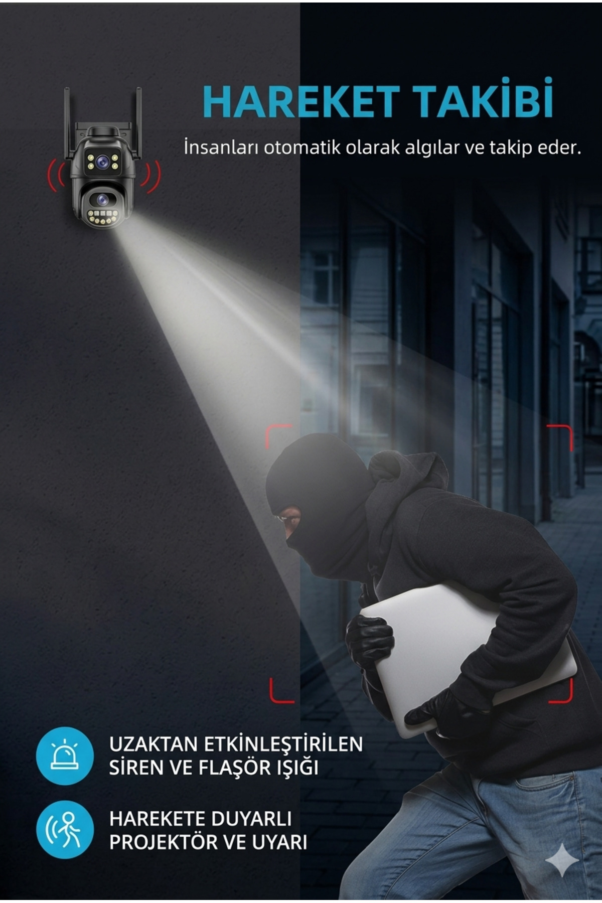 8MP 4K Ultra HD Çift Lensli Wi-Fi Güvenlik Kamerası - Çift Ekran İzleme, Akıllı Takip ve Gece Görüşü