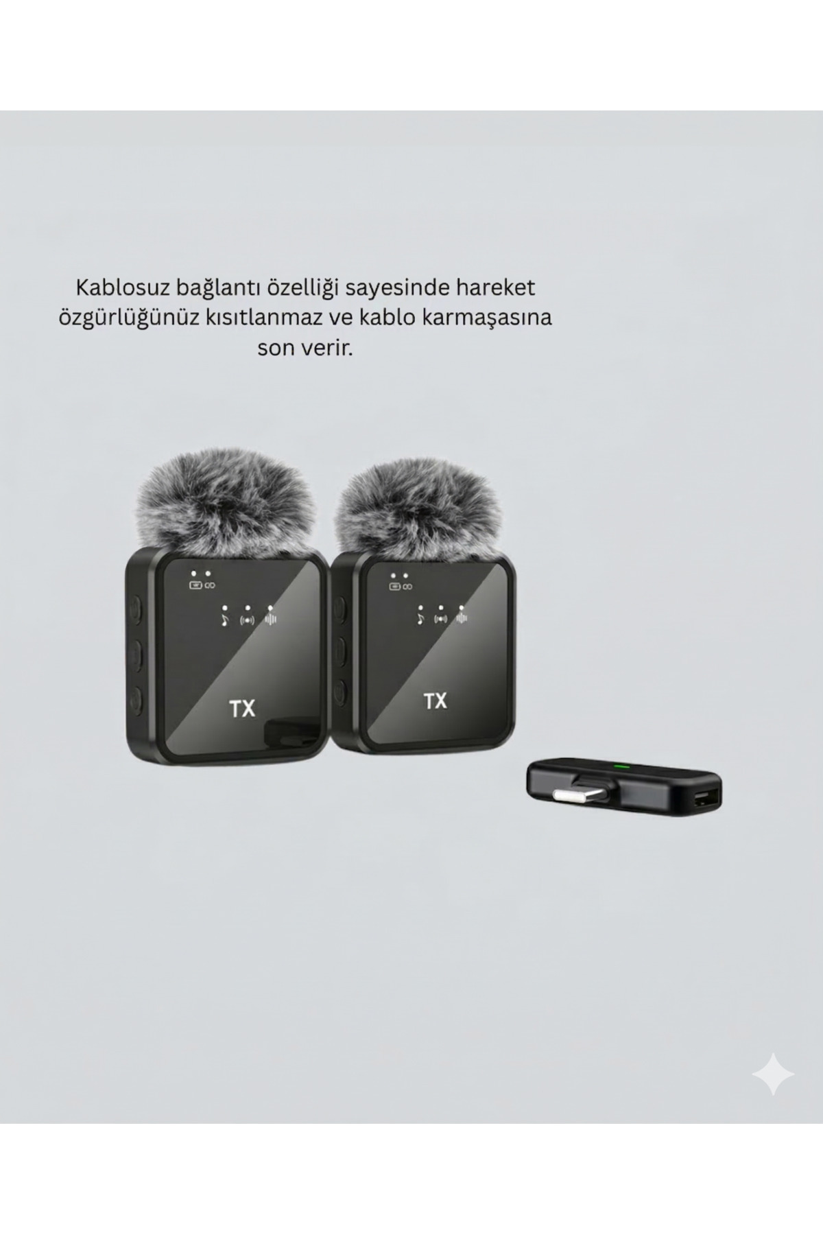 F15 2’li Kablosuz Yaka Mikrofonu - iPhone, Type-C Android Uyumlu Gürültü Engelleyici Mikrofon Seti