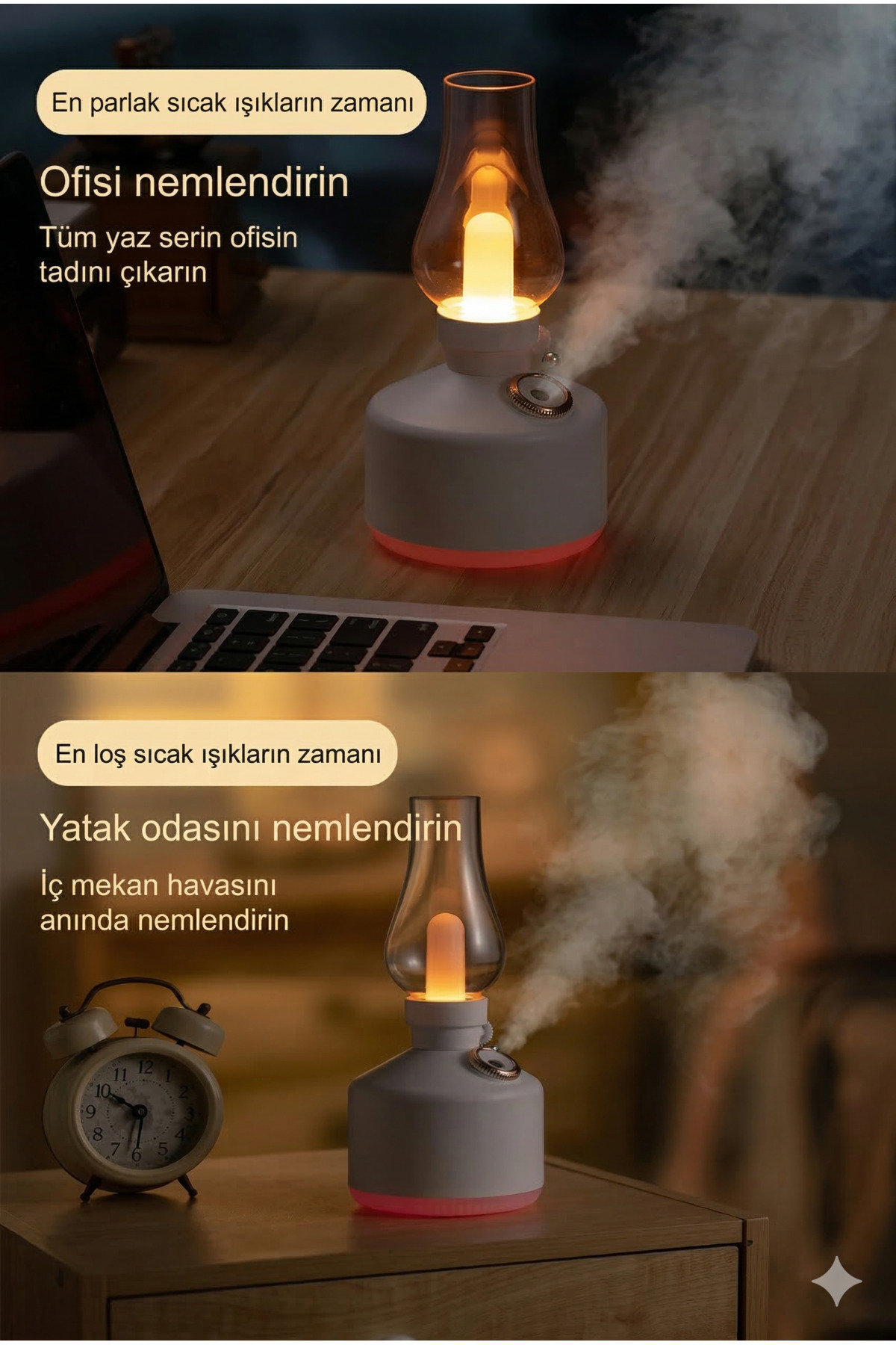 Retro Gaz Lambası Tasarımlı Hava Nemlendirici - Vintage Dekoratif Masa Lambası Aromaterapi Difüzörü