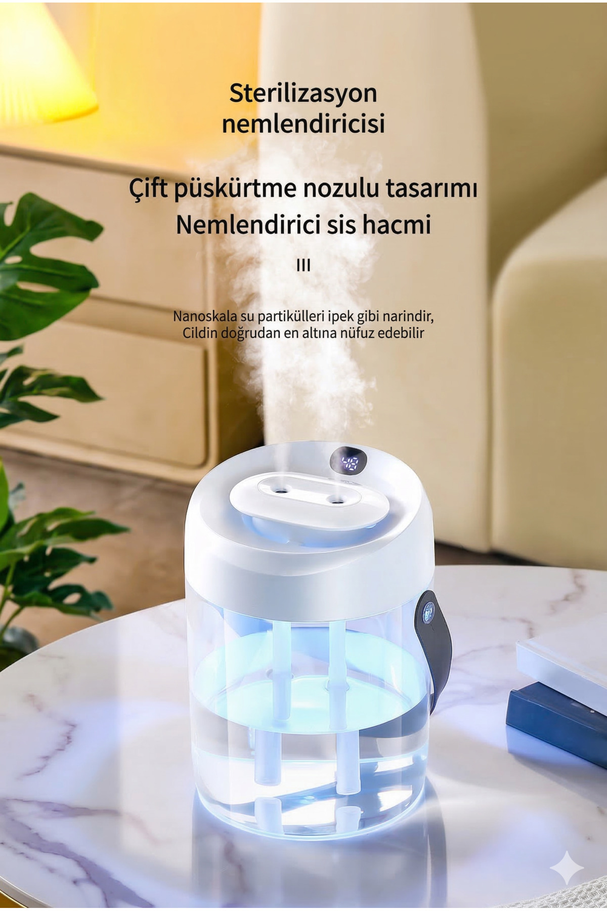 2000ml Dev Kapasiteli Çift Püskürtmeli Hava Nemlendirici - 2 Litre Masaüstü Buhar Makinesi
