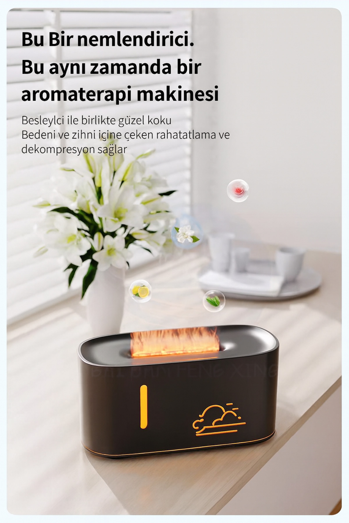 7 Renkli LED Işıklı Meditasyon Difüzörü ve Masaüstü Dekoratif Buhar Makinesi - Hava Nemlendirici
