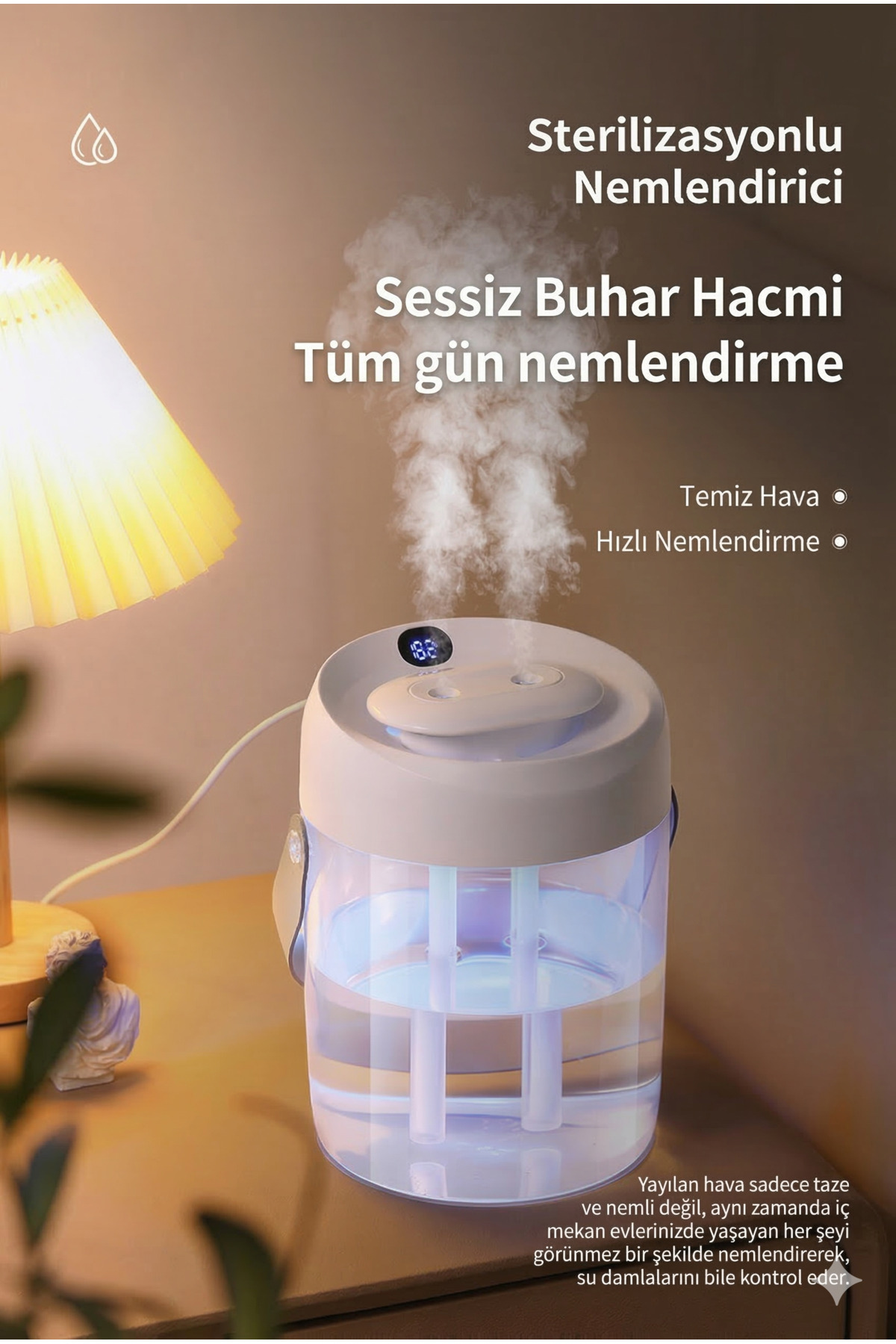 2000ml Dev Kapasiteli Çift Püskürtmeli Hava Nemlendirici - 2 Litre Masaüstü Buhar Makinesi