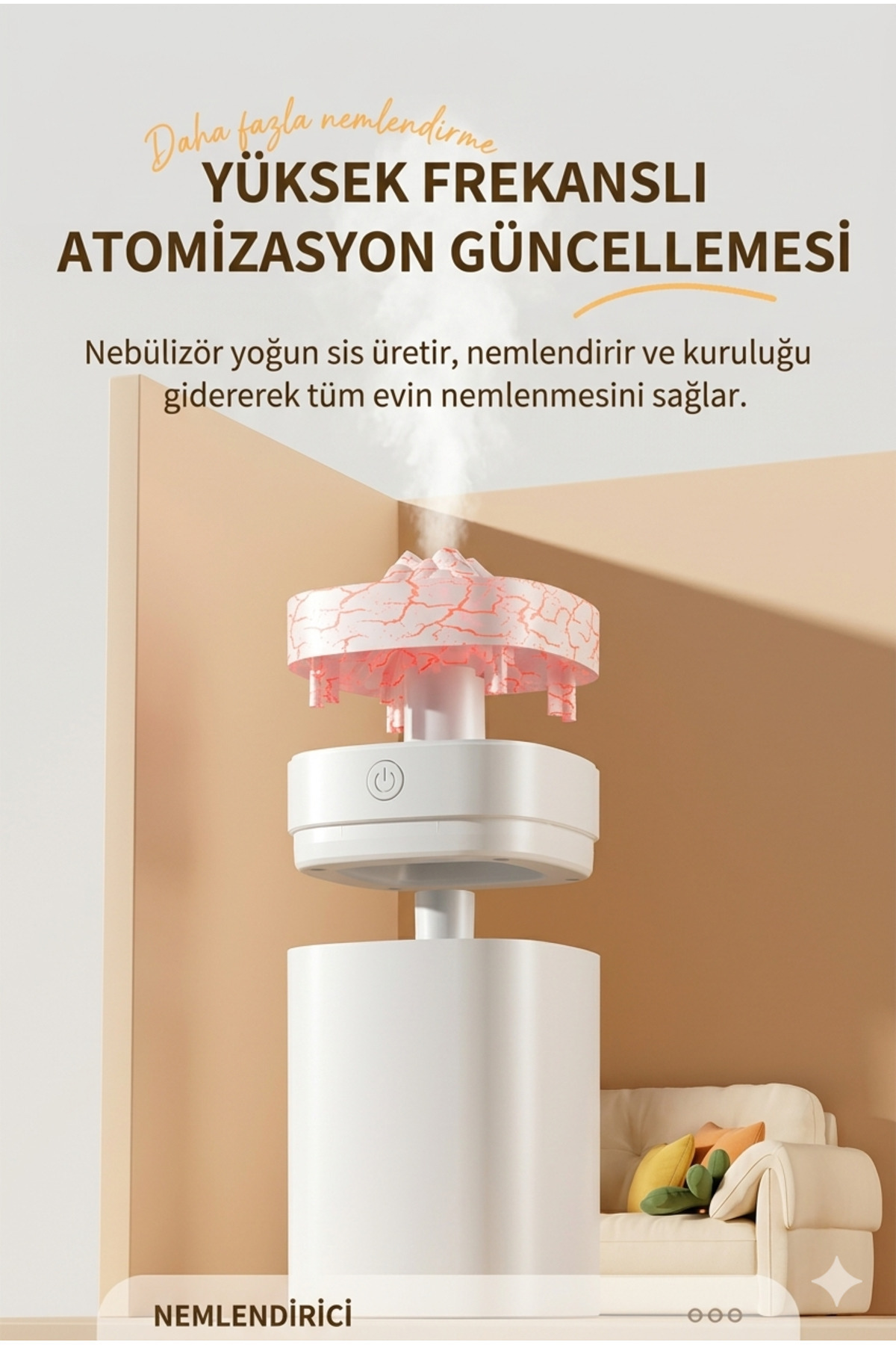Çatlak Desenli Dekoratif Hava Nemlendirici - 7 Renkli LED Işıklı Masaüstü Buhar Makinesi