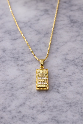 FUKATAKI Altın Görünümlü Külçe Kolye – Paslanmaz Çelik Minimal Zincir Kolye (...