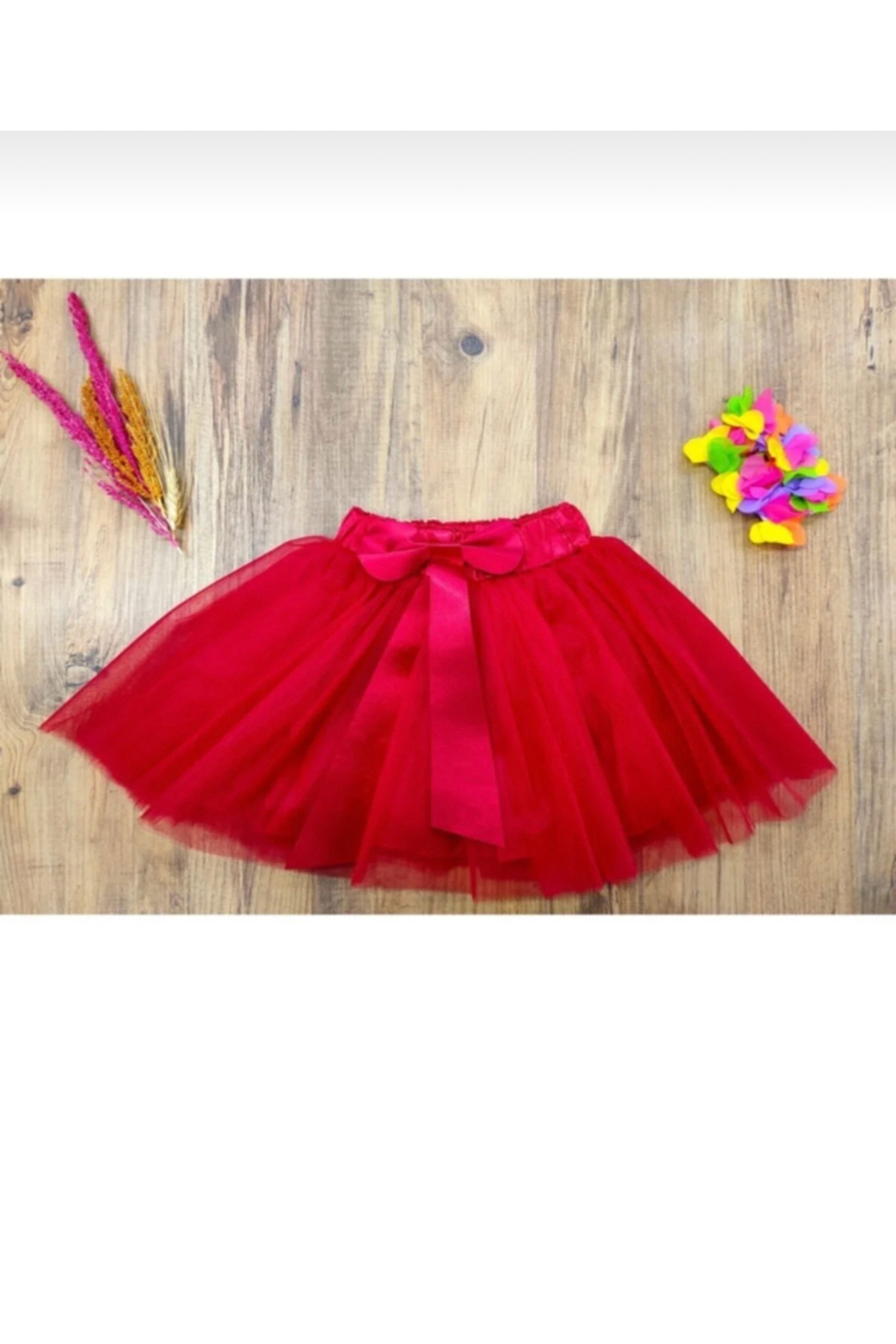Lunas tekstil  Kız Çocuk Fiyonklu Hayal Tüllü Tütü Etek Kırmızı - Görsel 7