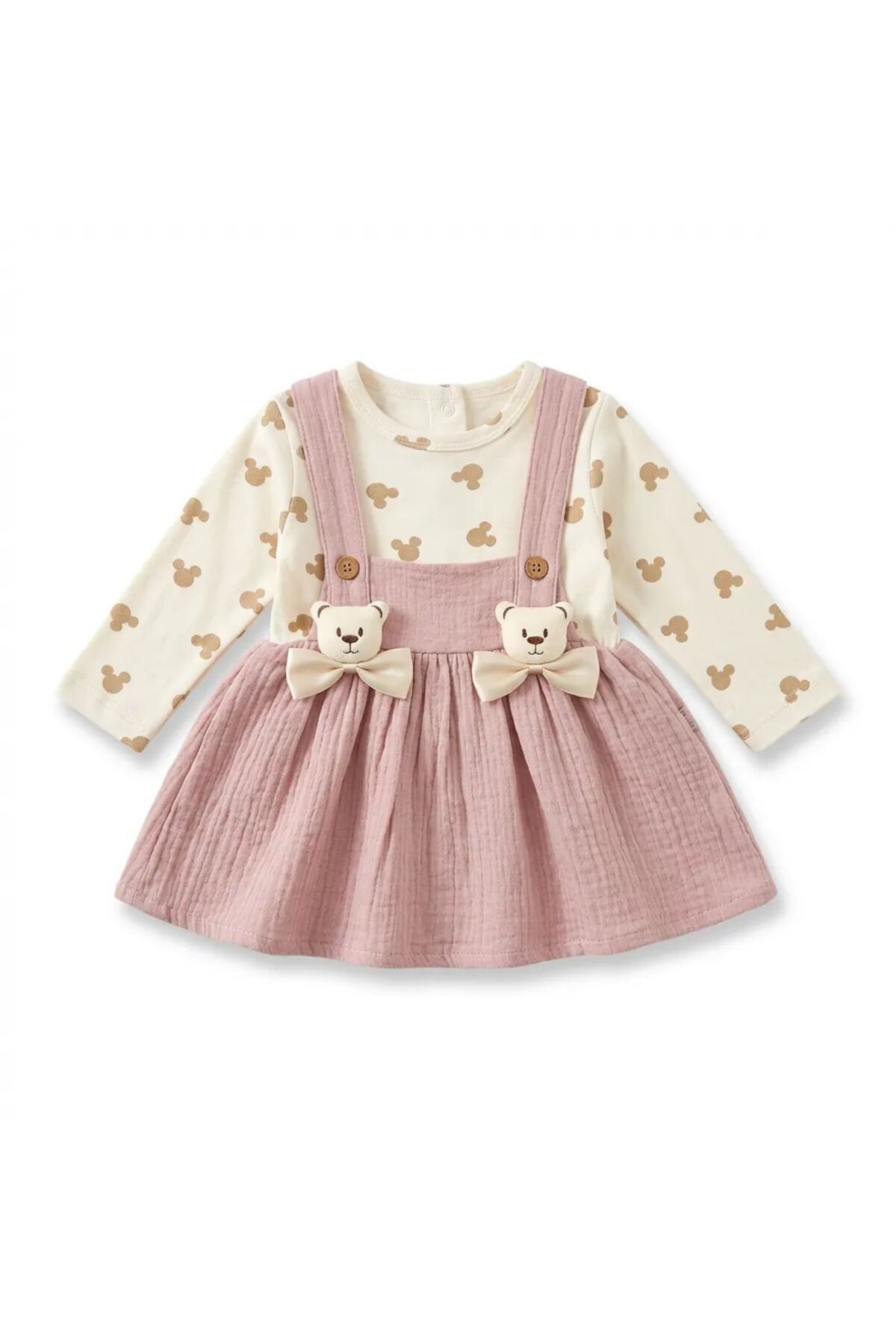 TA&CE Ayıcık Figürlü Müslin Dokulu Kız Bebek Jile Elbise fotoğrafı 3 (önizleme)
