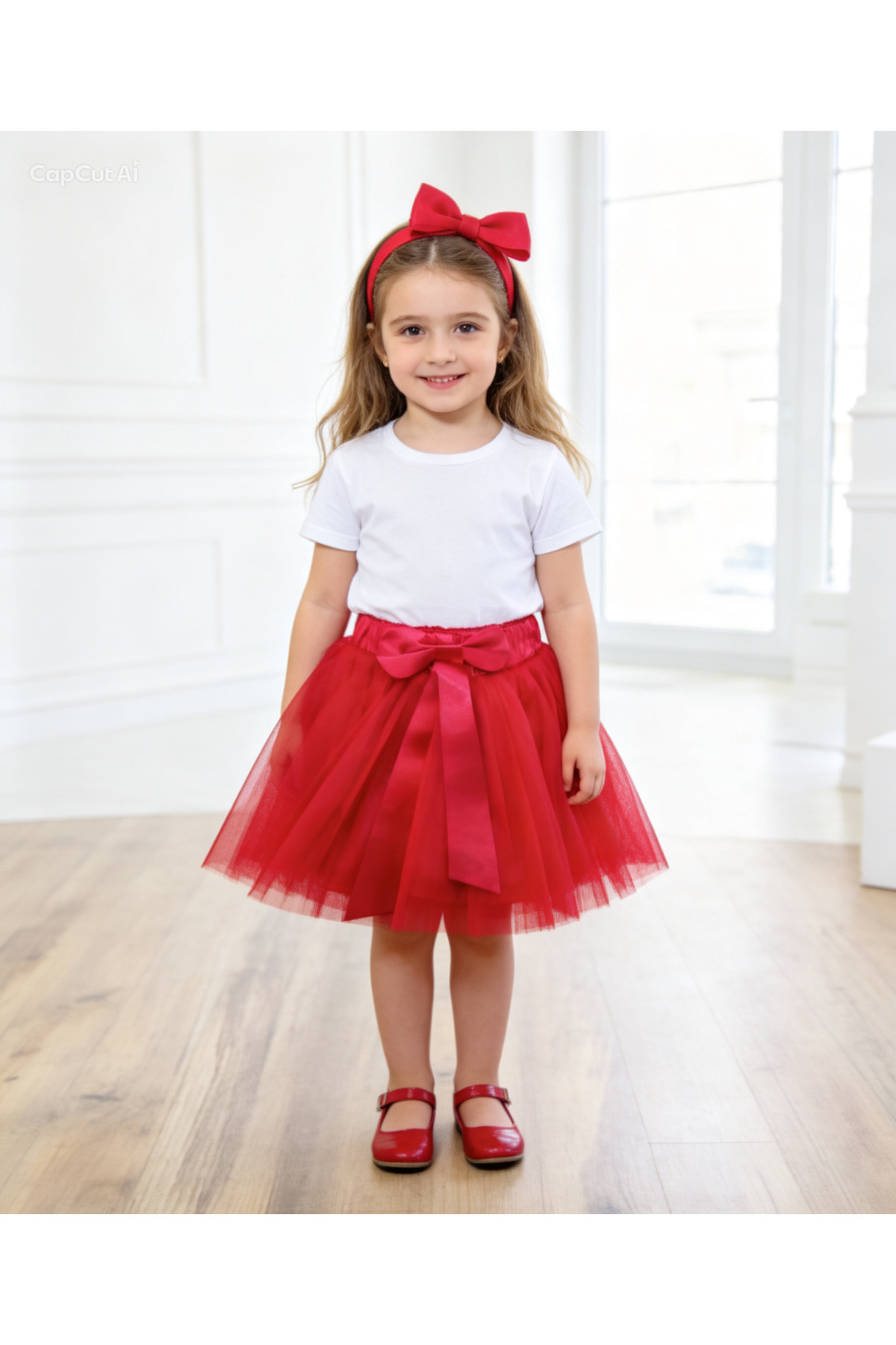 Lunas tekstil  Kız Çocuk Fiyonklu Hayal Tüllü Tütü Etek Kırmızı - Görsel 5