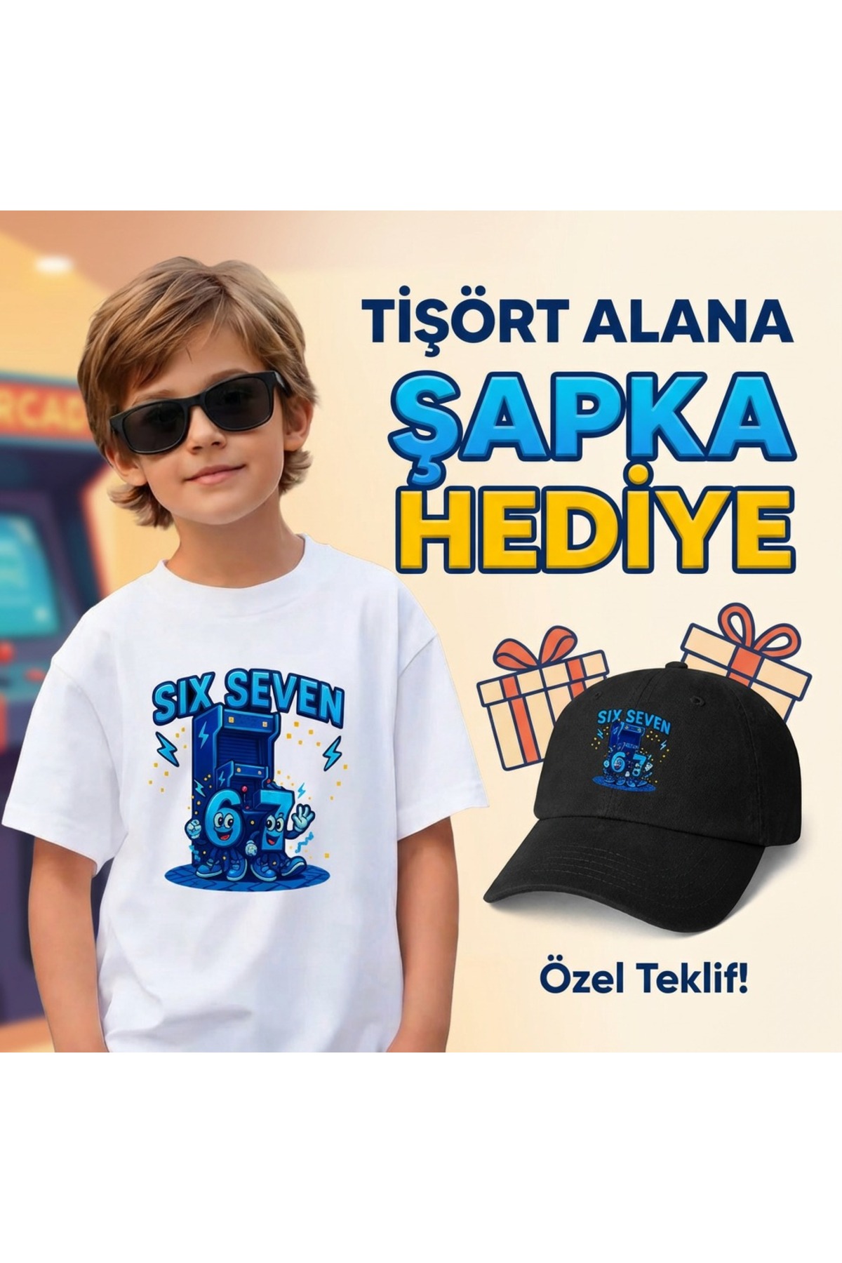 barsdepo Six Seven Baskılı Tişört – ŞAPKA Hediyeli Set | PREMİUM