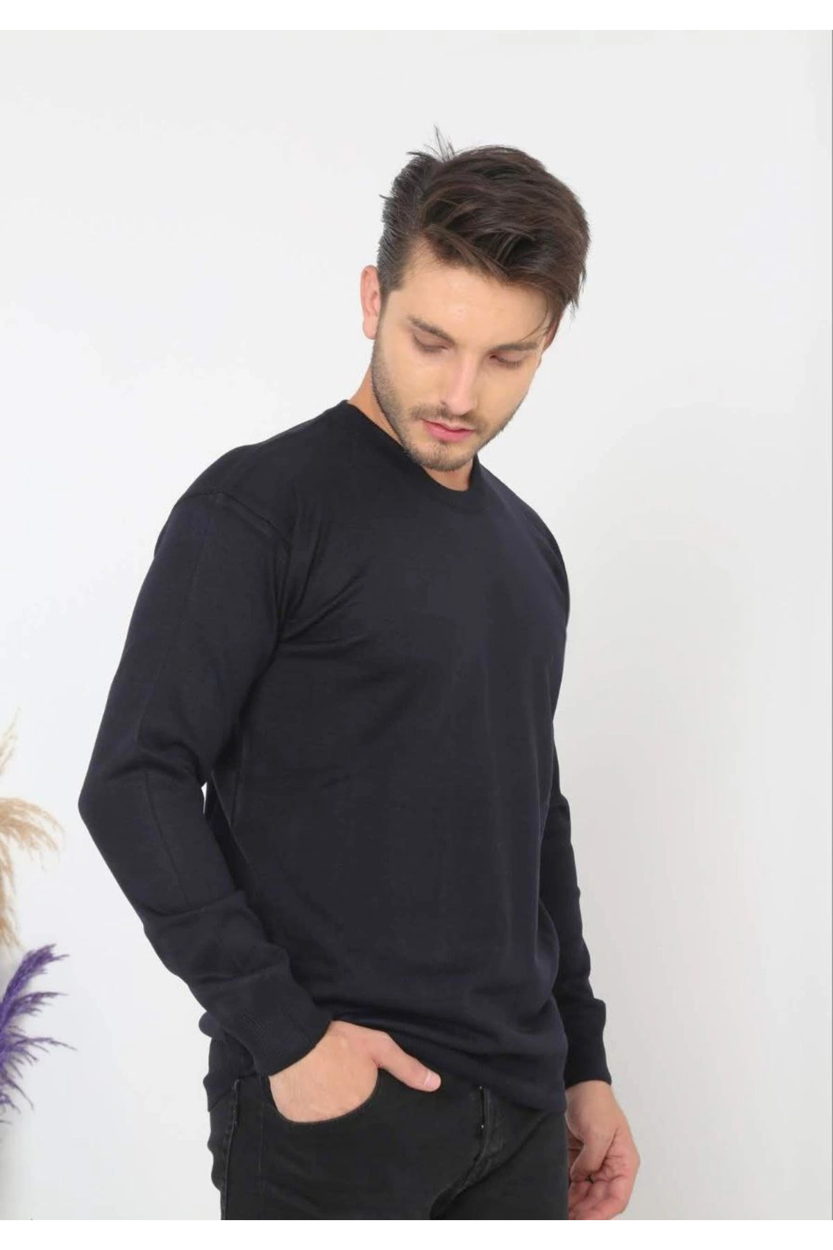 pilelistore Erkek Bisiklet yaka Kazak Uzun Kol Dokuma Triko - Lacivert fotoğrafı 5 (önizleme)