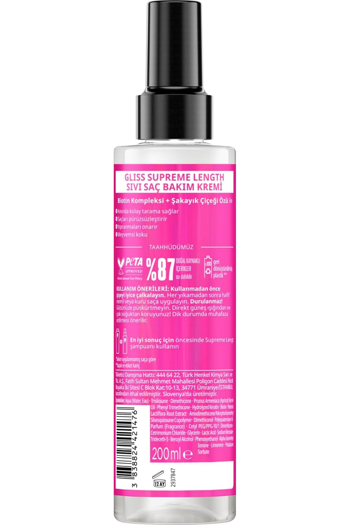 Length Koruyucu Sıvı Saç Bakım Kremi - Biotin Kompleksi Şakayık Çiçeği Özü ile 200 ml — EDCB07L7RVH78 — تصویر 3 از 3