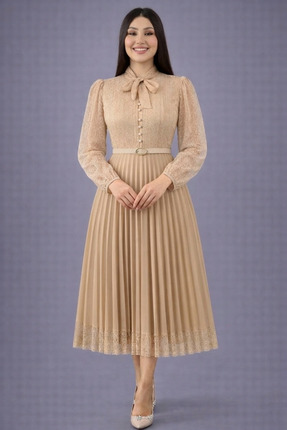 Livaa Kolu Danteli Eteği Plliseli Kemerli elbise