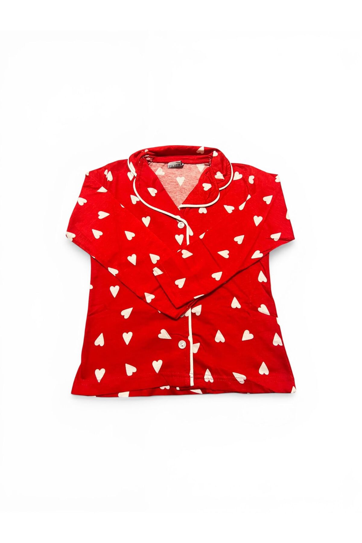 SERRASTIL Kız Çocuk Kırmızı Kalp Desenli Pamuklu Uzun Kollu Pijama Takımı fotoğrafı 3 (önizleme)
