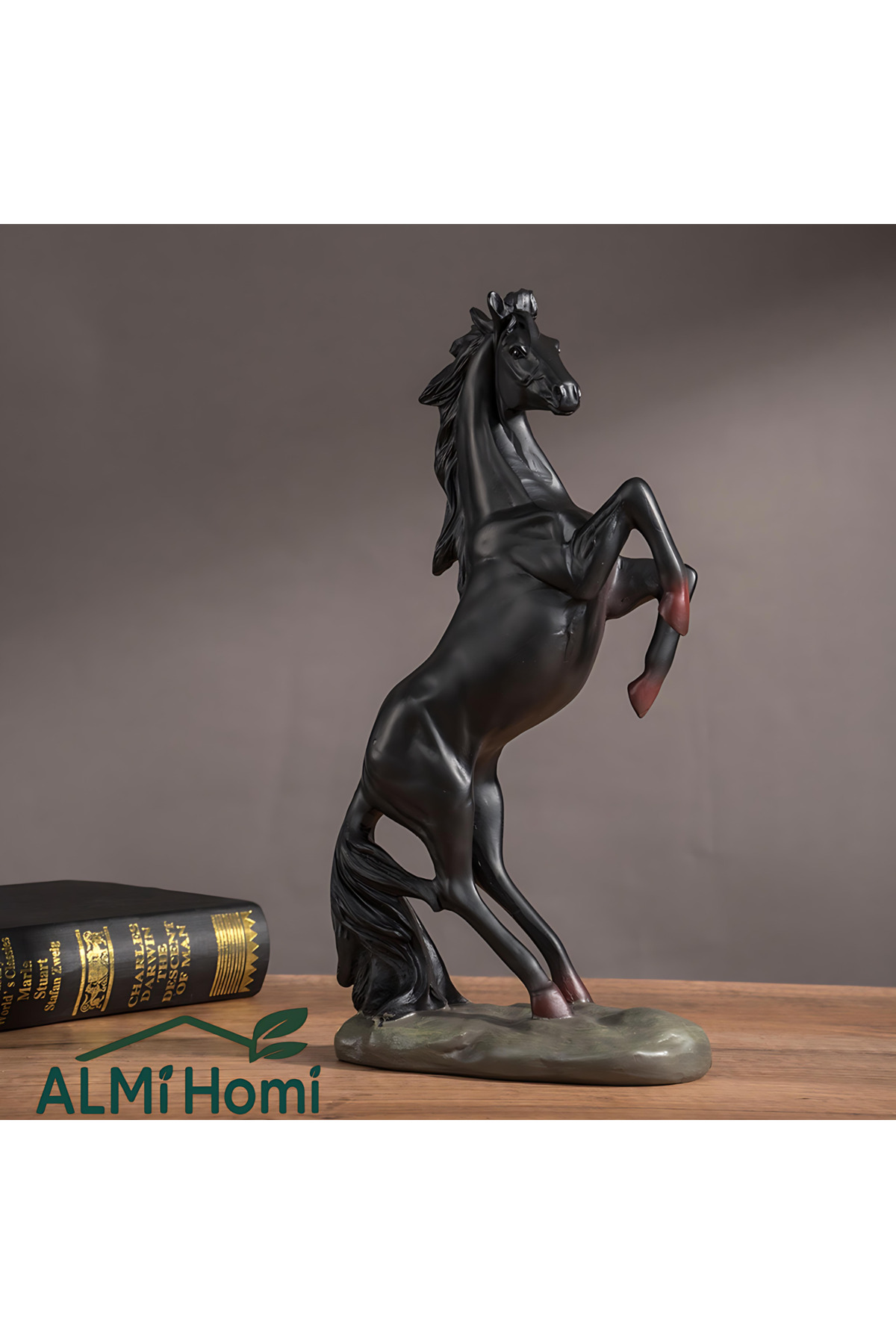 تمثال حصان من الراتنج الأسود، ديكور منزلي، تمثال ح...