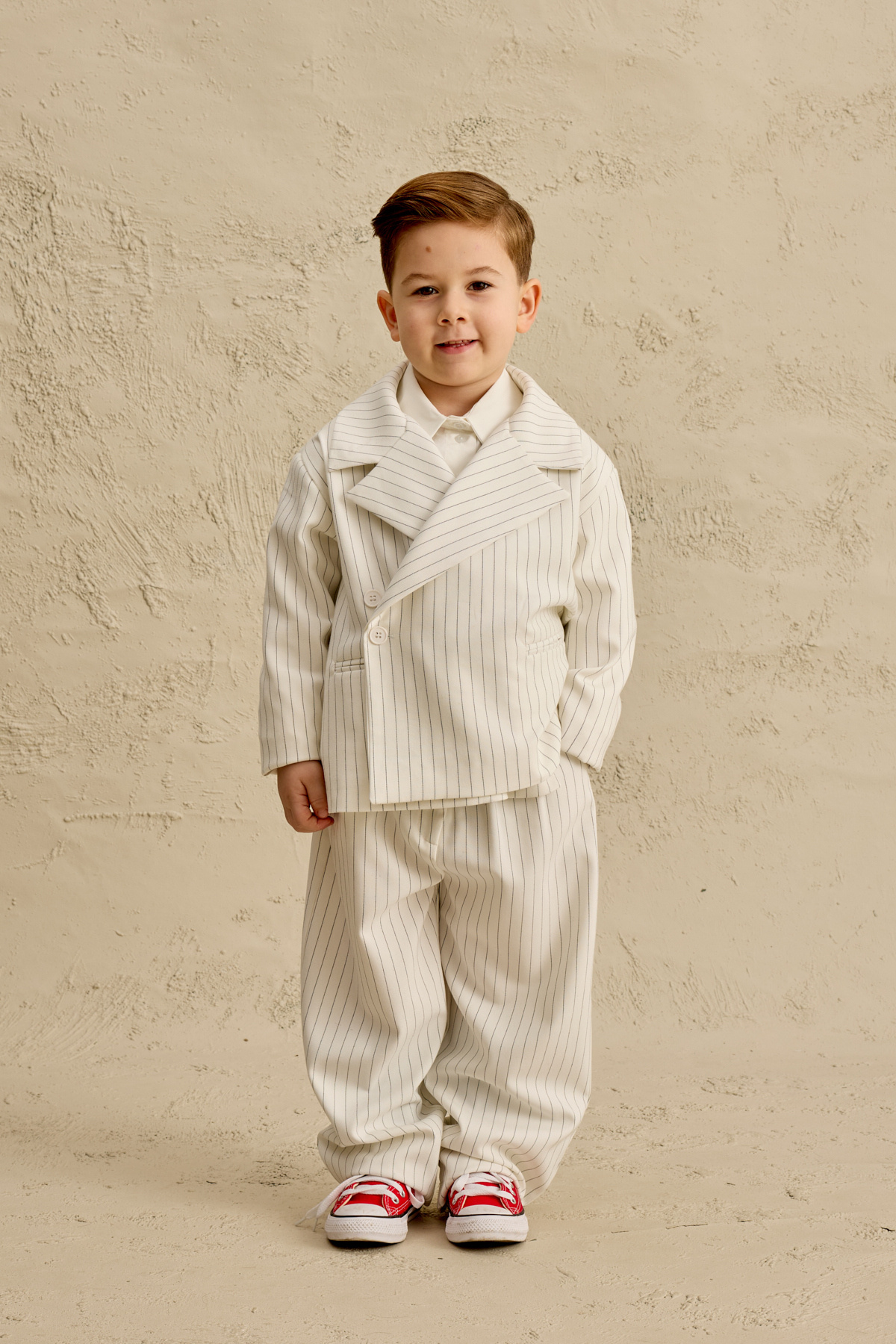 Fahhar Kids Geniş Yaka Çizgili Blazer Ceket Ekru fotoğrafı 3 (önizleme)