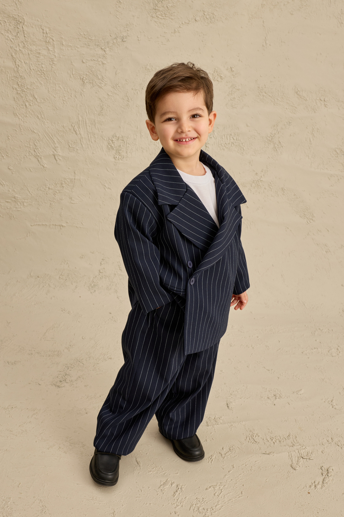 Fahhar Kids Geniş Yaka Çizgili Blazer Ceket Lacivert fotoğrafı 2 (önizleme)